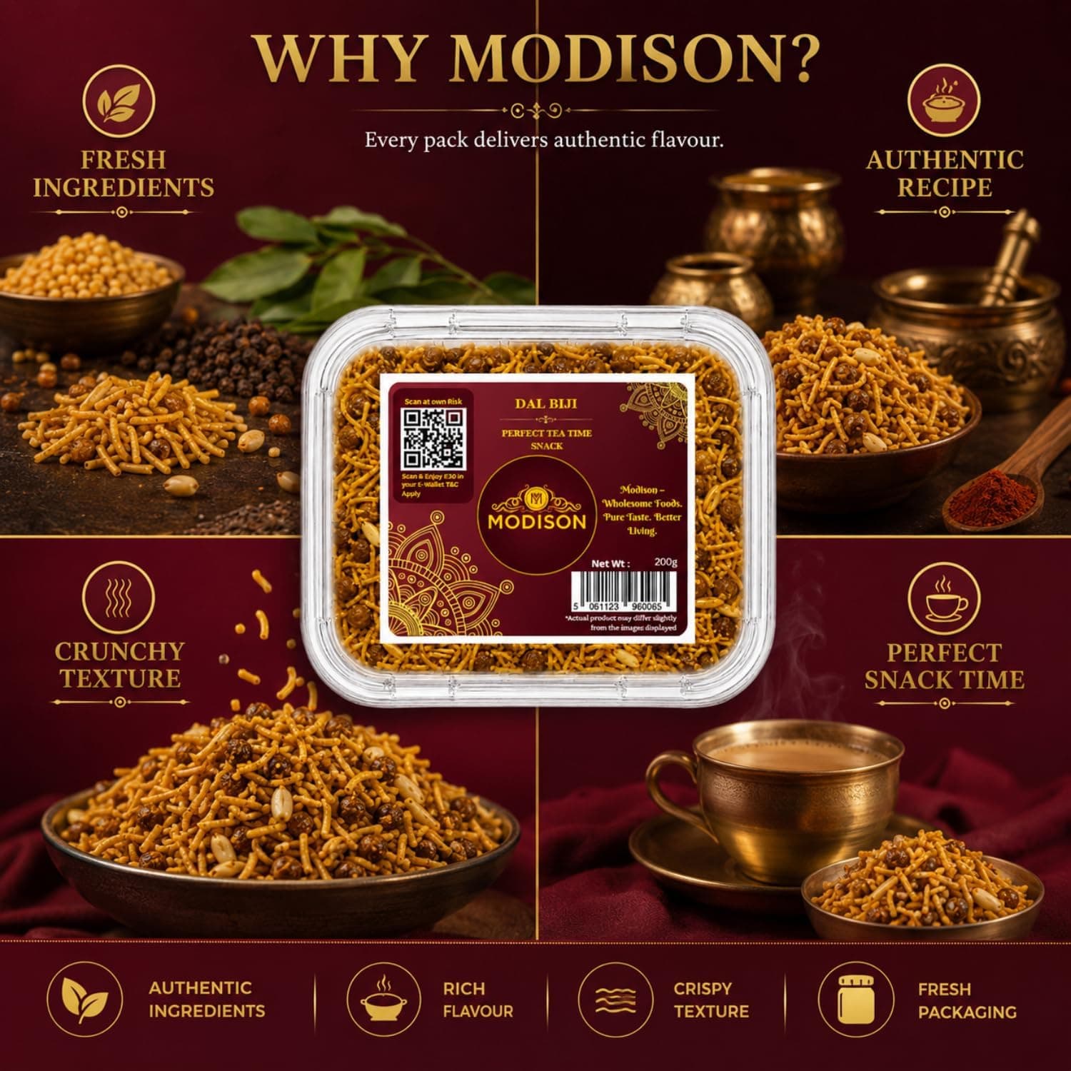MODISON Dal Biji Indian Namkeen Snack Traditional Savoury 200g by Modison, view 3