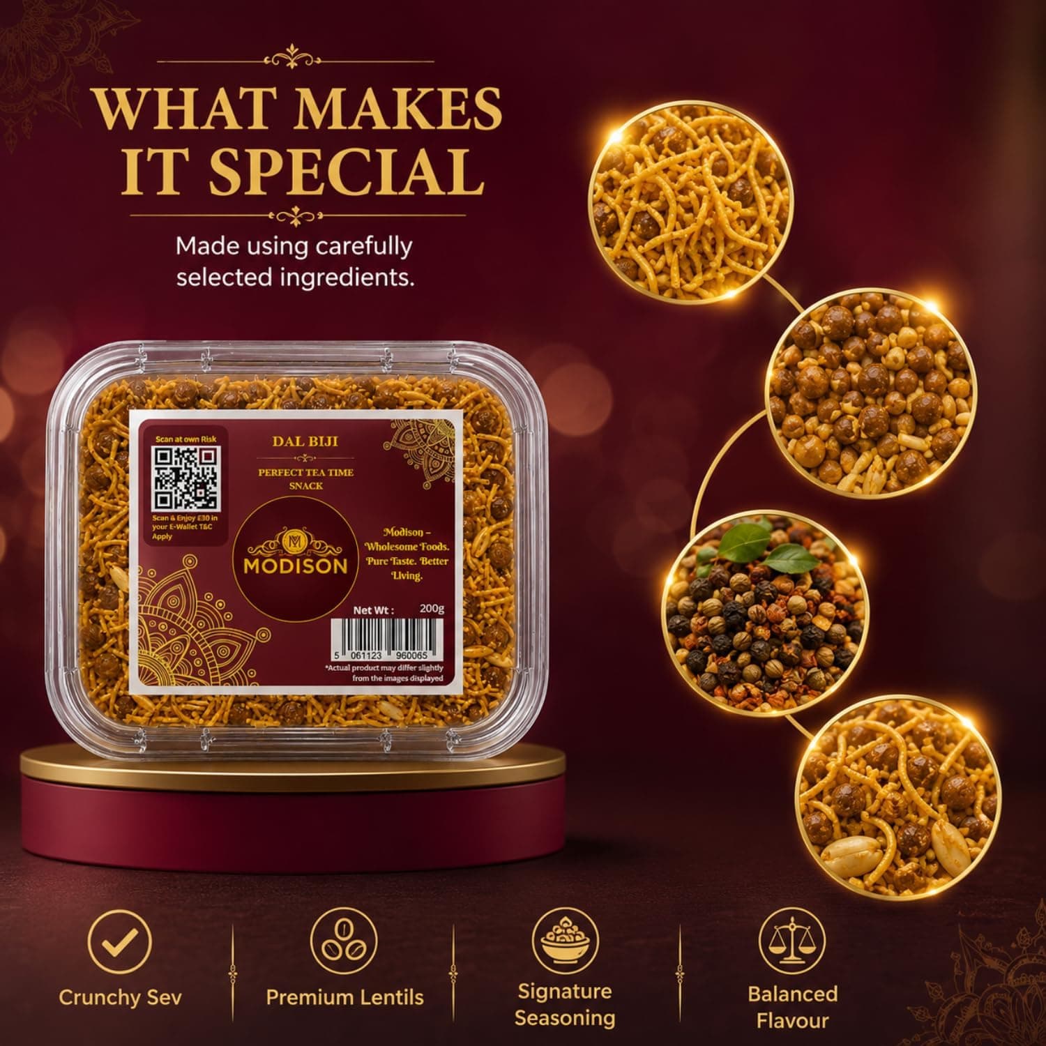 MODISON Dal Biji Indian Namkeen Snack Traditional Savoury 200g by Modison, view 4