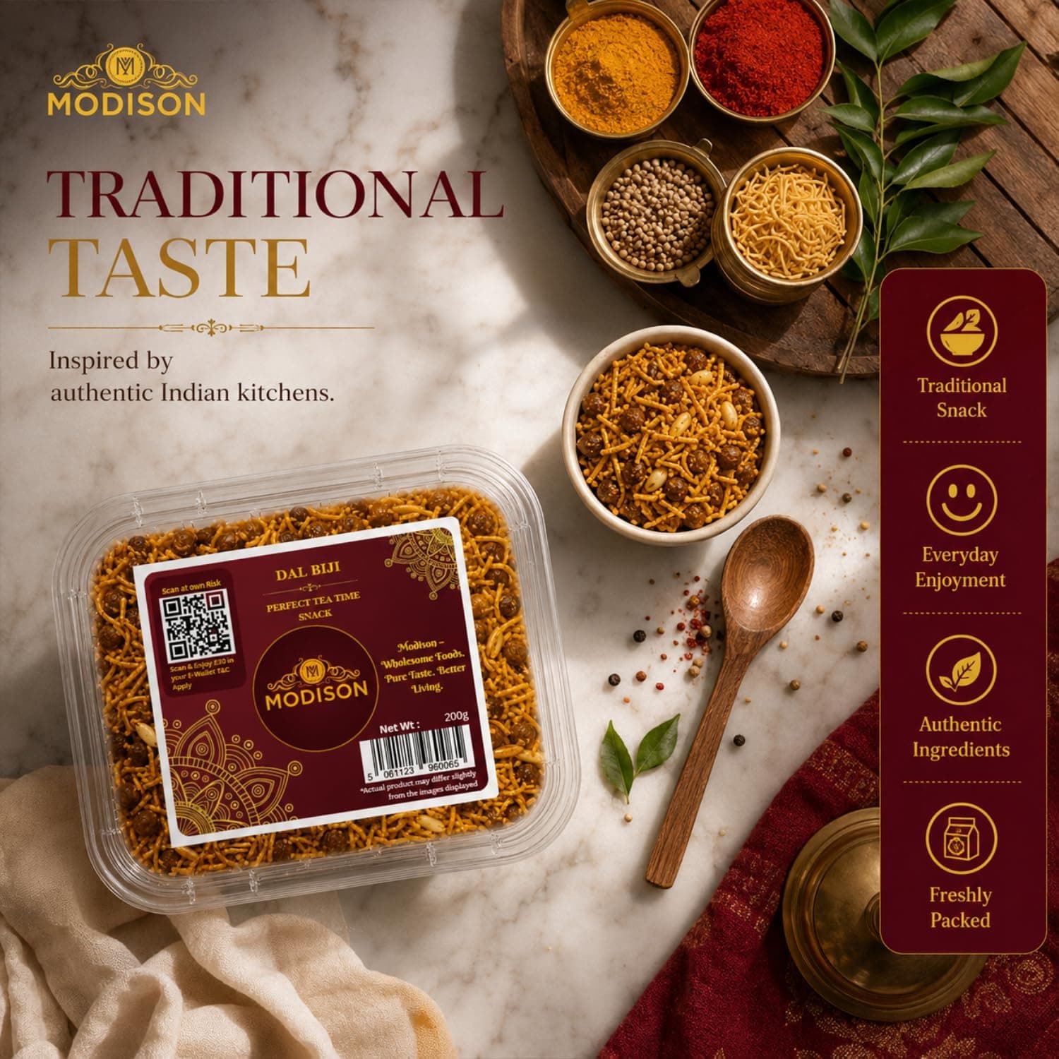 MODISON Dal Biji Indian Namkeen Snack Traditional Savoury 200g by Modison, view 6