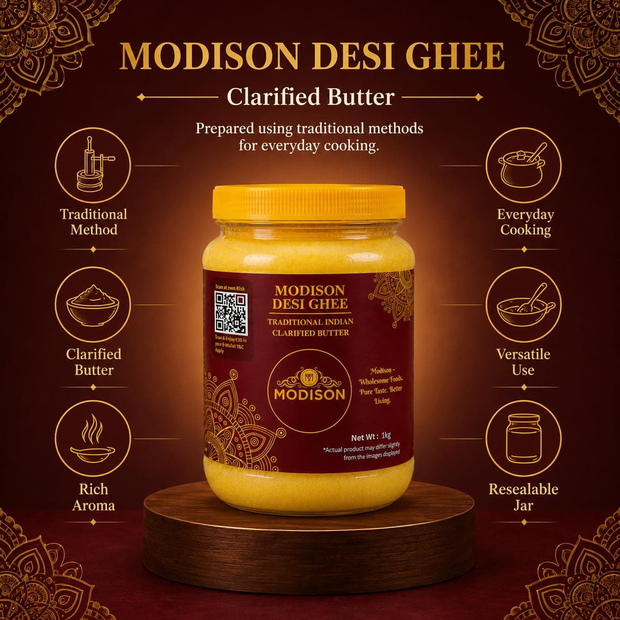 MODISON Desi Ghee Clarified Butter Pure Milk Fat 1kg by Modison, view 3