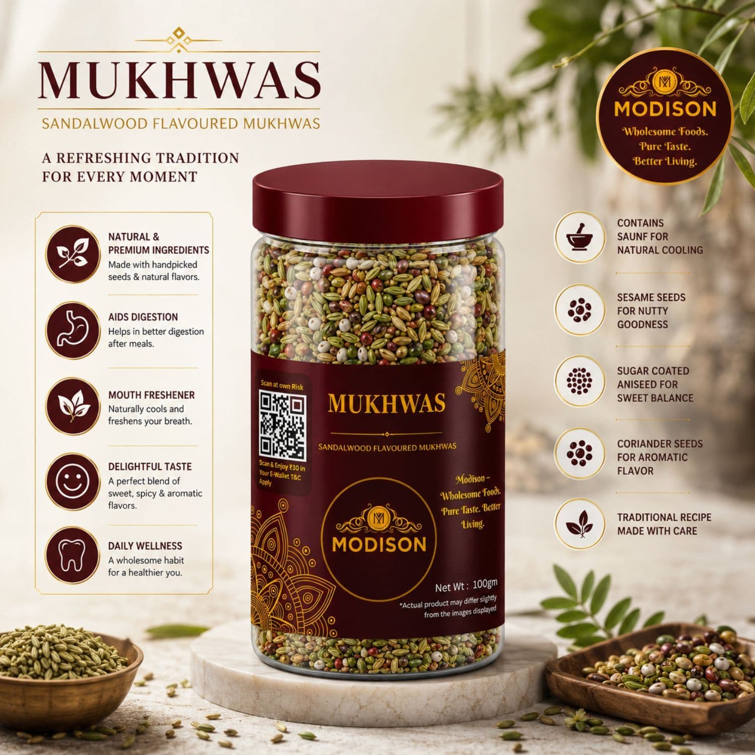 MODISON Fennel Coriander Blend Indian Mouth Freshener 100g by Modison, view 2