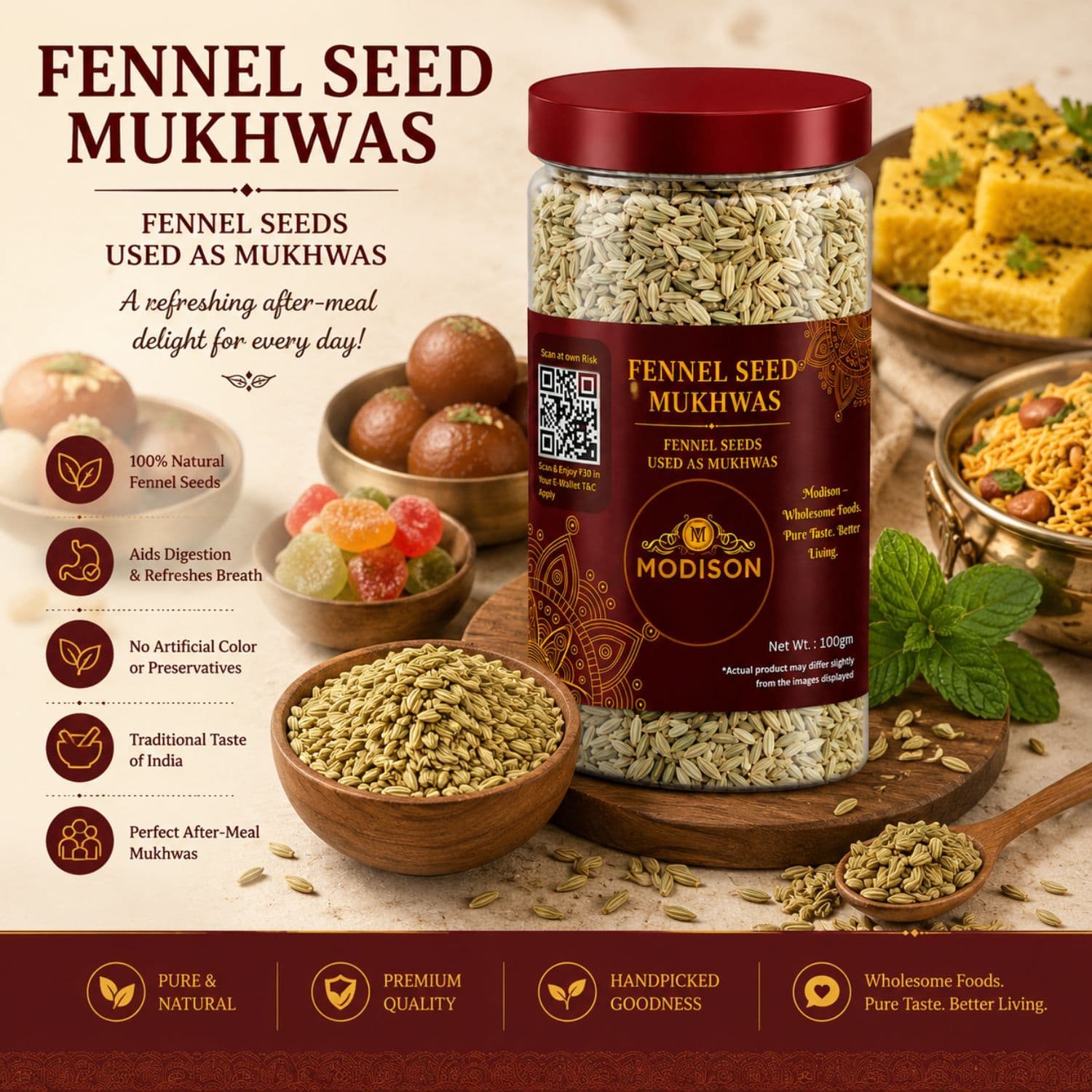 MODISON Fennel Seed Saunf Indian Mouth Freshener Sweet 100g by Modison, view 2