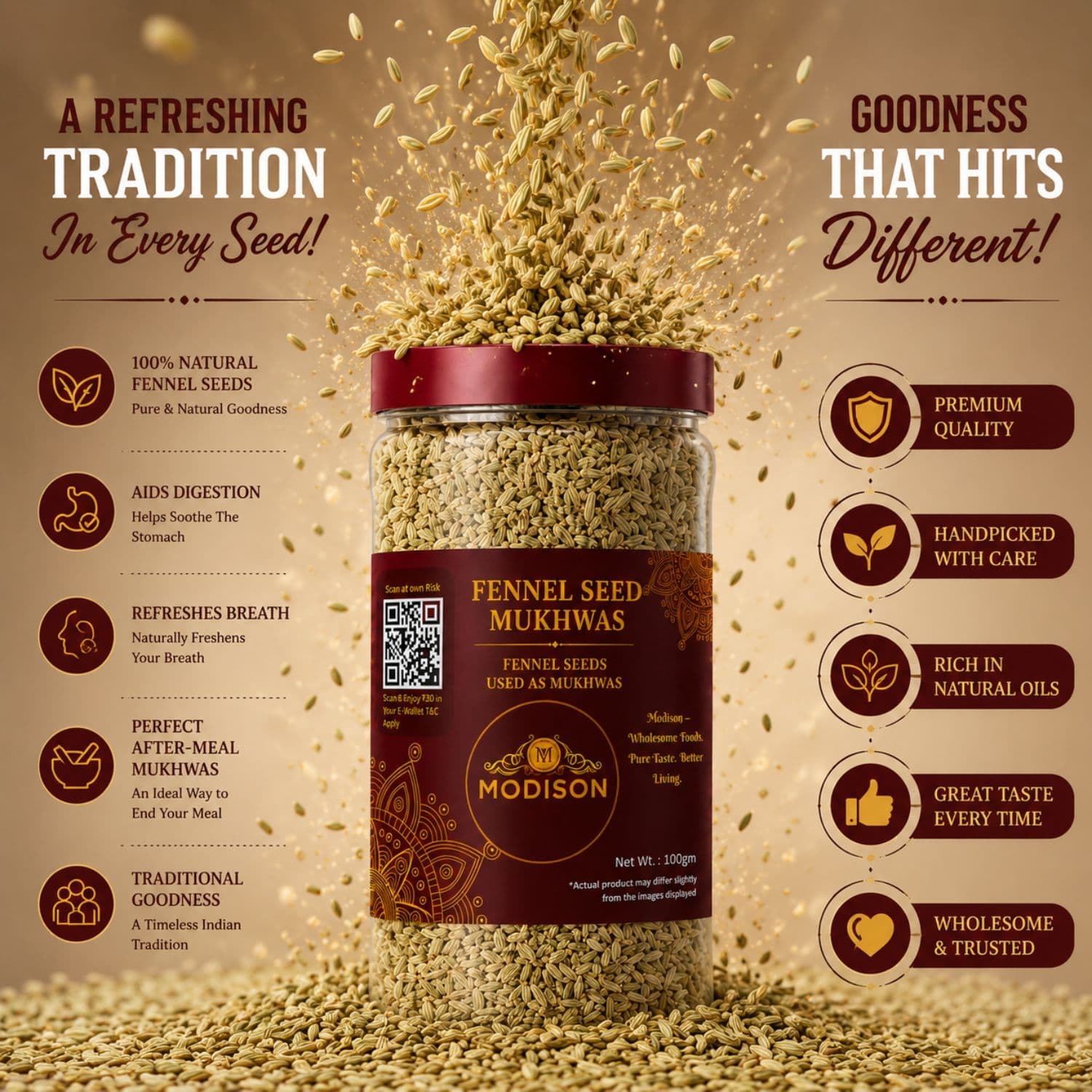 MODISON Fennel Seed Saunf Indian Mouth Freshener Sweet 100g by Modison, view 3