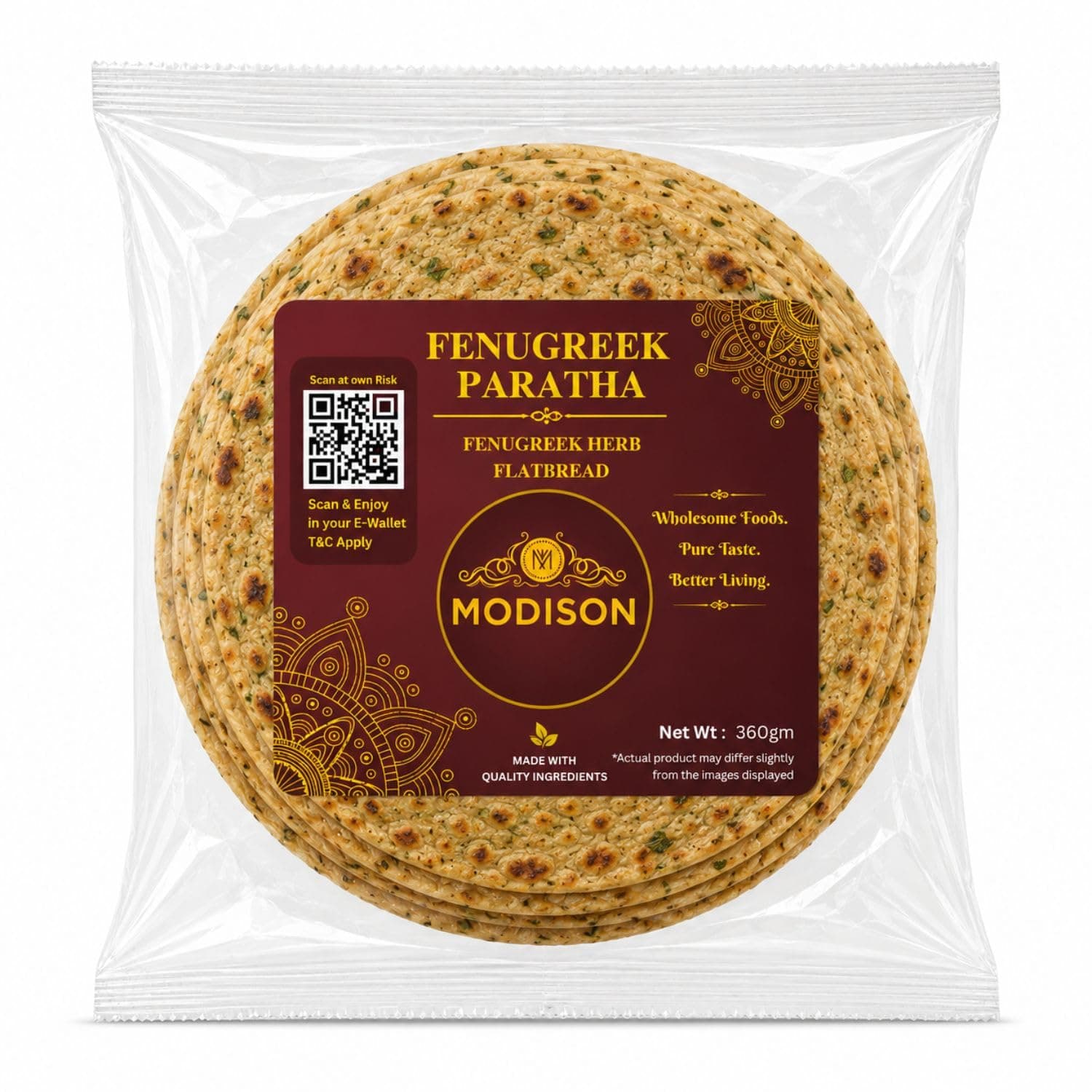 MODISON Fenugreek Paratha Traditional Indian Flatbread Frozen 360g by Modison, view 1