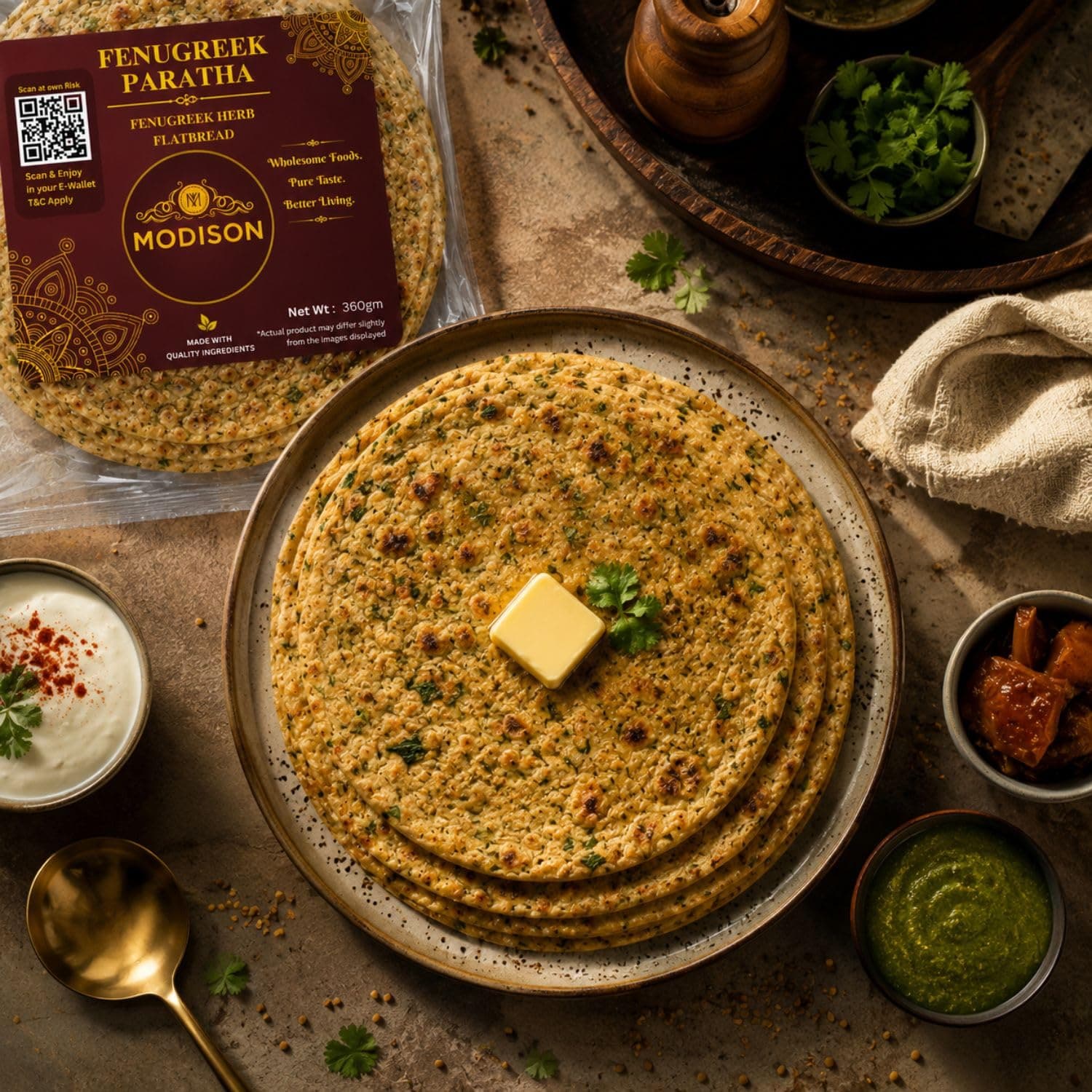MODISON Fenugreek Paratha Traditional Indian Flatbread Frozen 360g by Modison, view 6