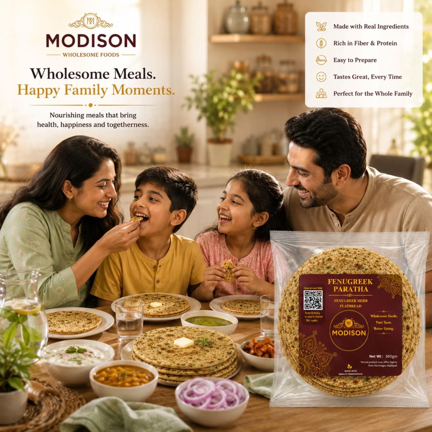 MODISON Fenugreek Paratha Traditional Indian Flatbread Frozen 360g by Modison, view 7