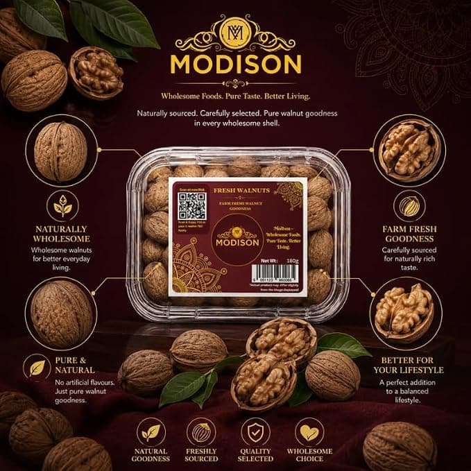 MODISON Fresh Walnuts Indian Dry Fruit Raw Akhrot Natural 180g by Modison, view 4
