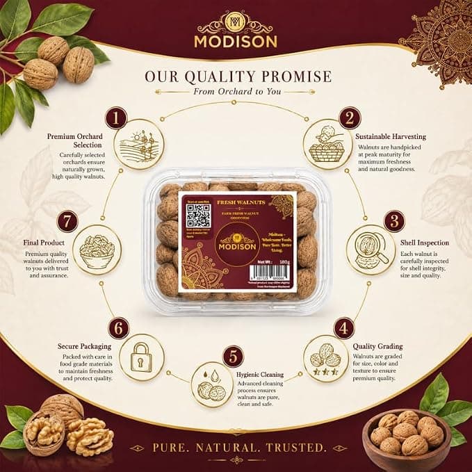 MODISON Fresh Walnuts Indian Dry Fruit Raw Akhrot Natural 180g by Modison, view 5