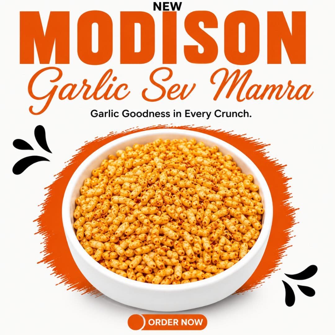 MODISON Garlic Sev Mamra Indian Snacks Roasted Rice Mix 180g