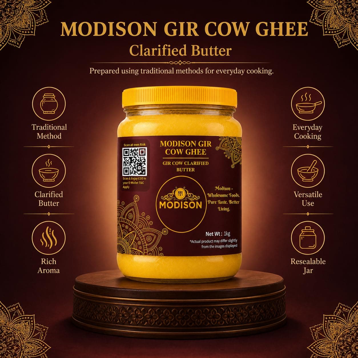 MODISON Gir Cow Ghee Clarified Butter Pure Milk Fat 1kg by Modison, view 3