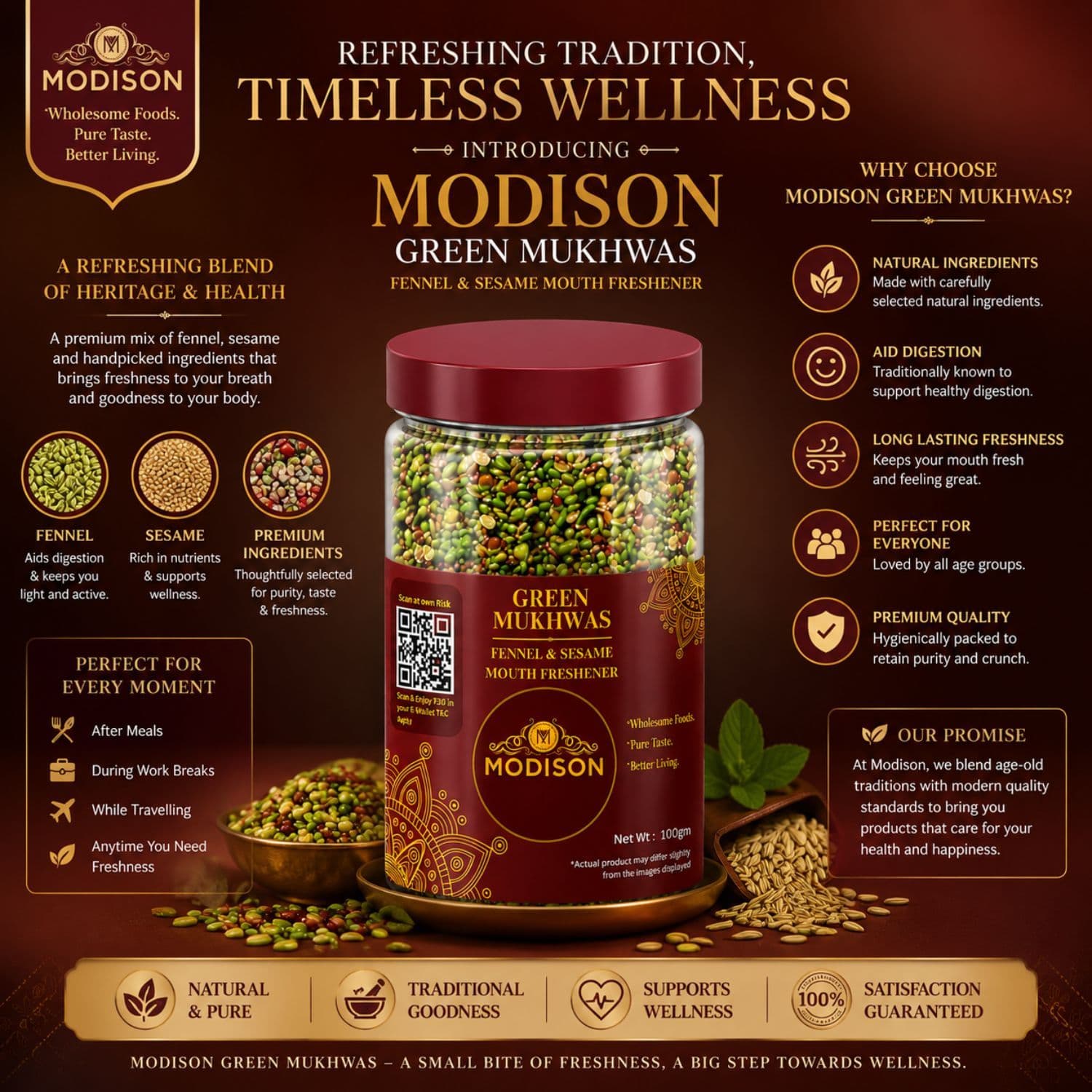 MODISON Green Mukhwas Indian Mouth Freshener Aniseed Coriander 100g by Modison, view 2