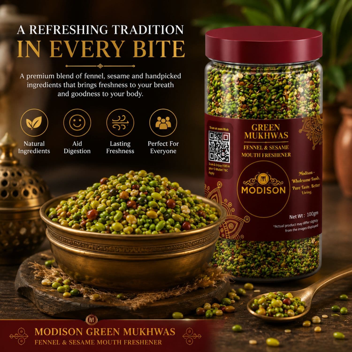 MODISON Green Mukhwas Indian Mouth Freshener Aniseed Coriander 100g by Modison, view 7