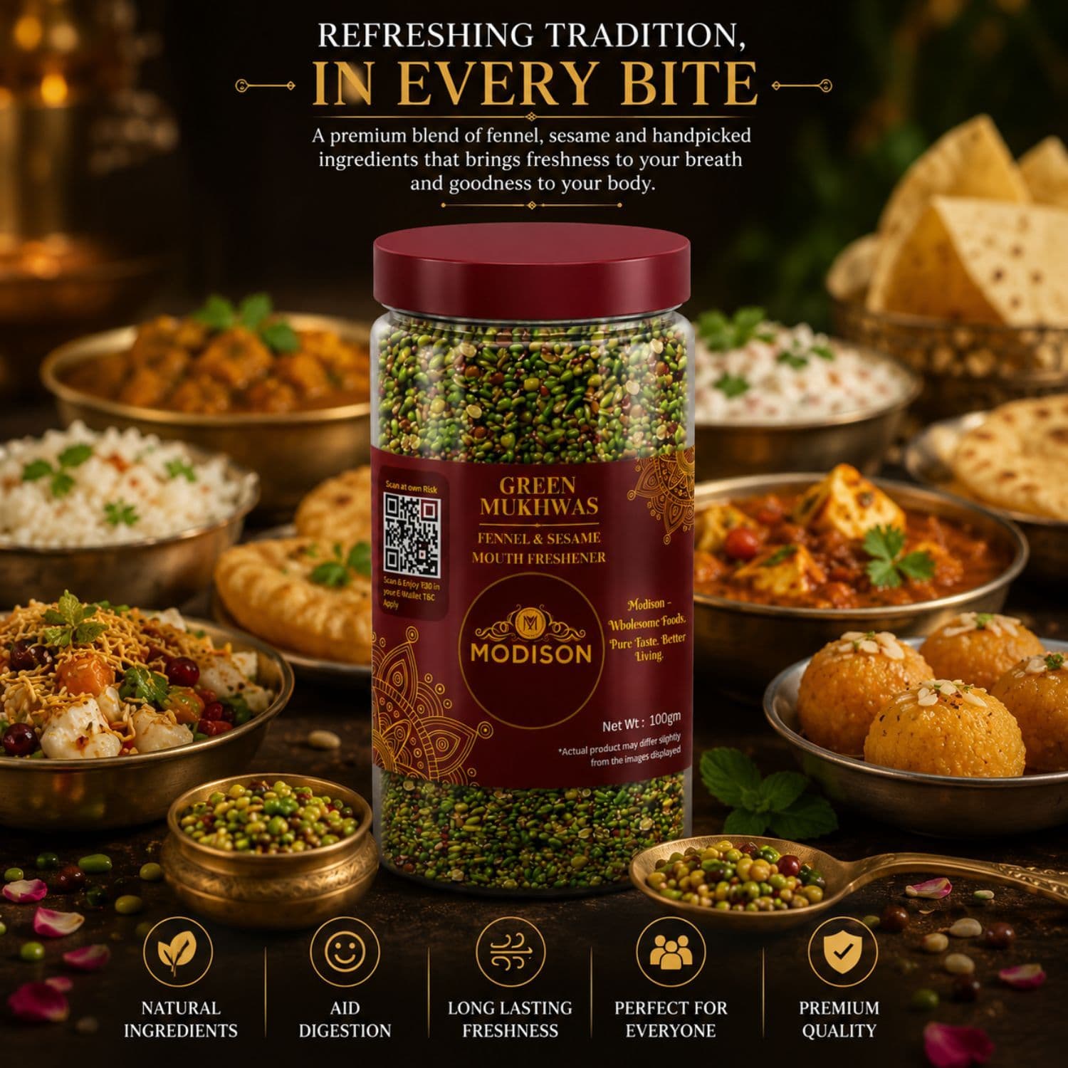 MODISON Green Mukhwas Indian Mouth Freshener Aniseed Coriander 100g by Modison, view 8