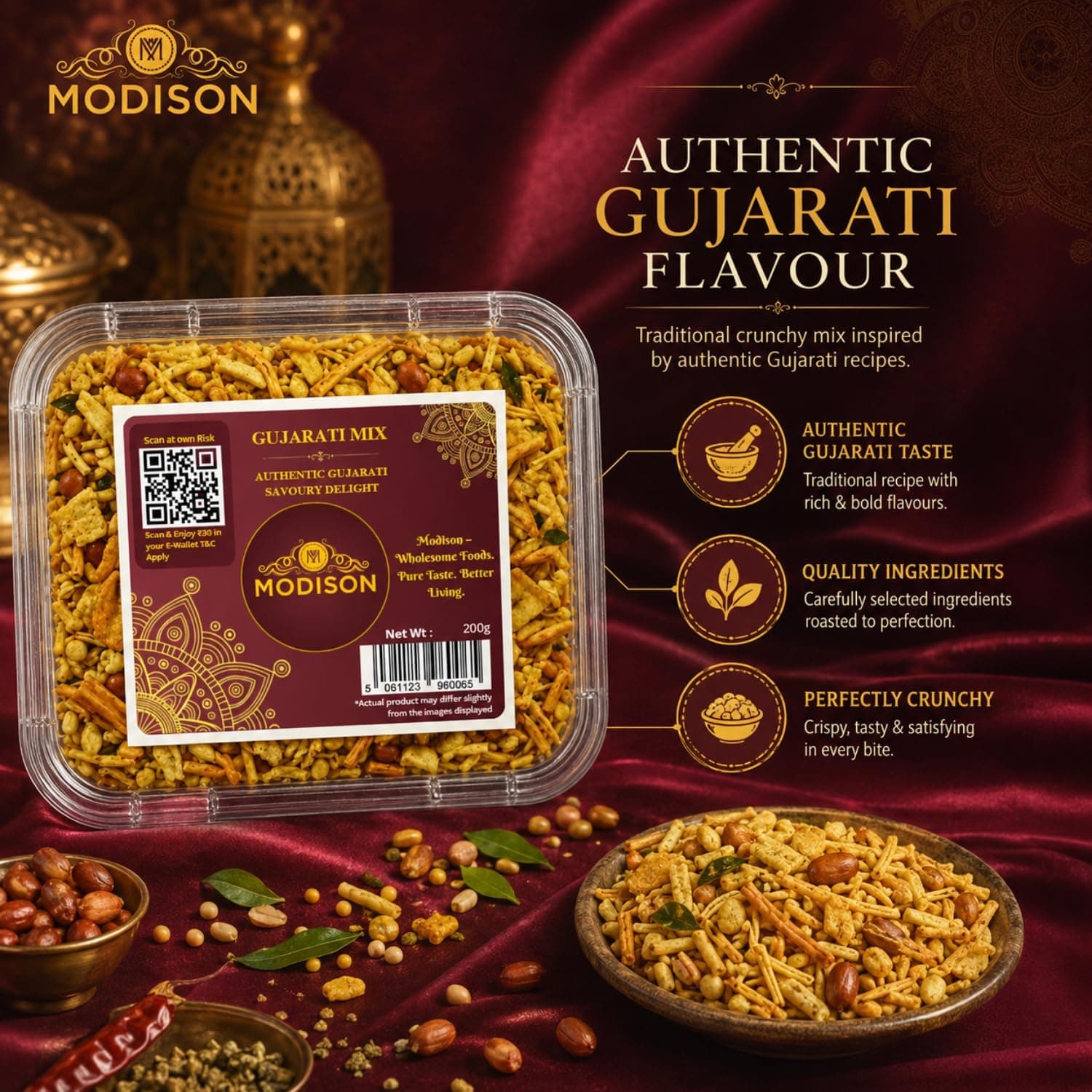 MODISON Gujarati Mix Indian Namkeen Snack Traditional Savoury 200g by Modison, view 2