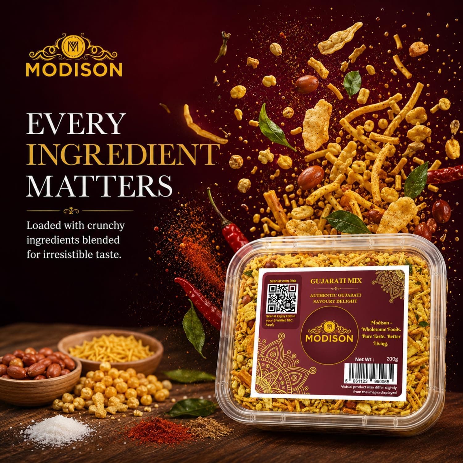 MODISON Gujarati Mix Indian Namkeen Snack Traditional Savoury 200g by Modison, view 3