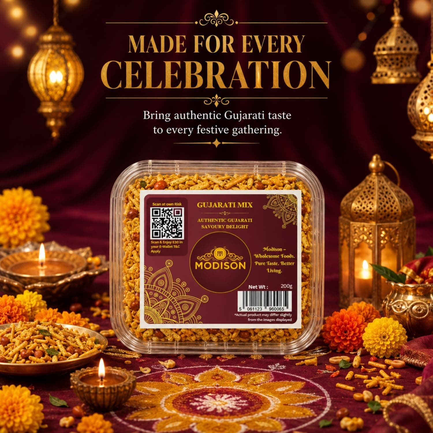 MODISON Gujarati Mix Indian Namkeen Snack Traditional Savoury 200g by Modison, view 7