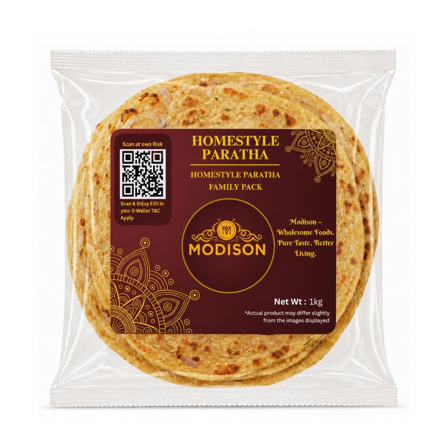 MODISON Homestyle Paratha Traditional Indian Flatbread Frozen 1kg by Modison, view 1