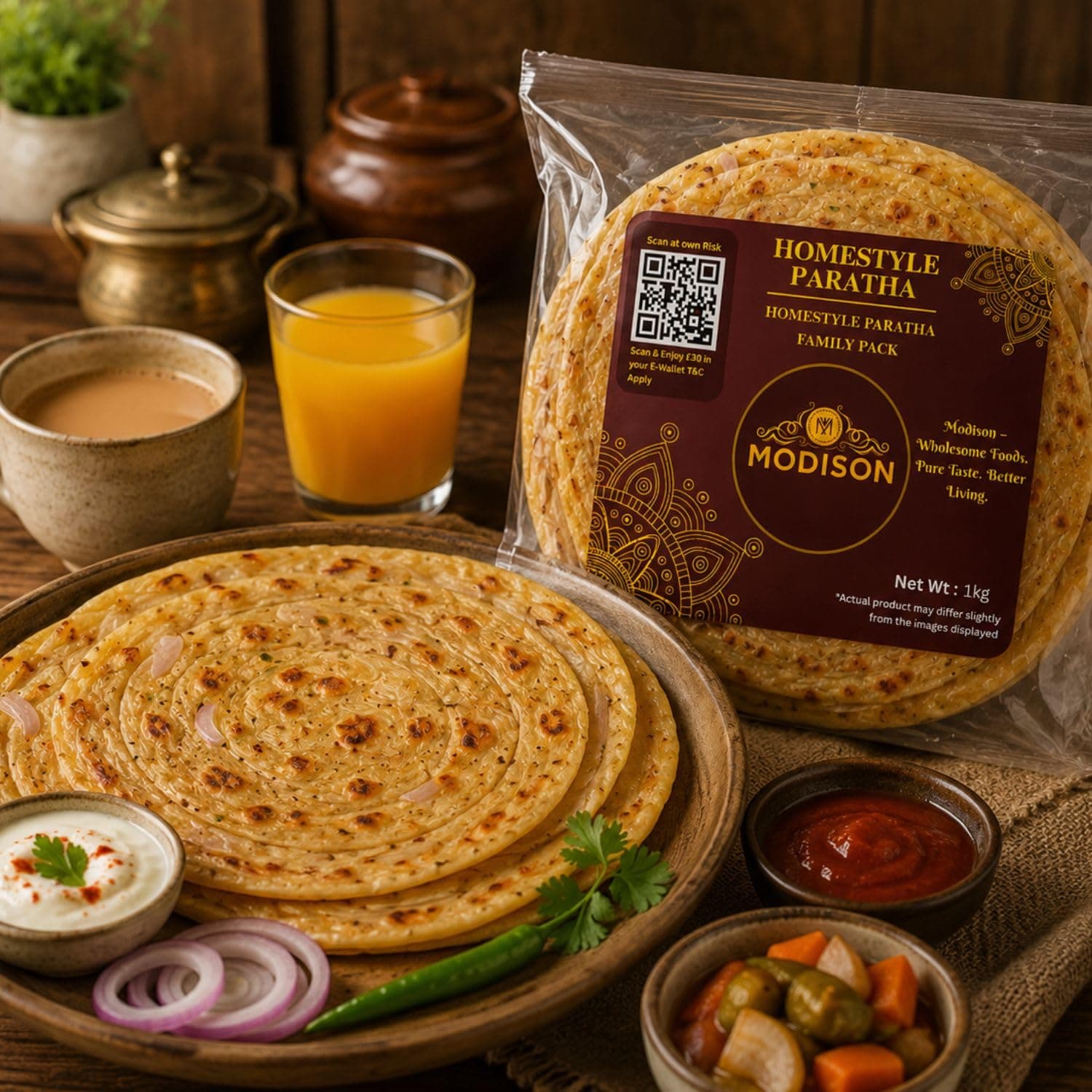 MODISON Homestyle Paratha Traditional Indian Flatbread Frozen 1kg by Modison, view 4