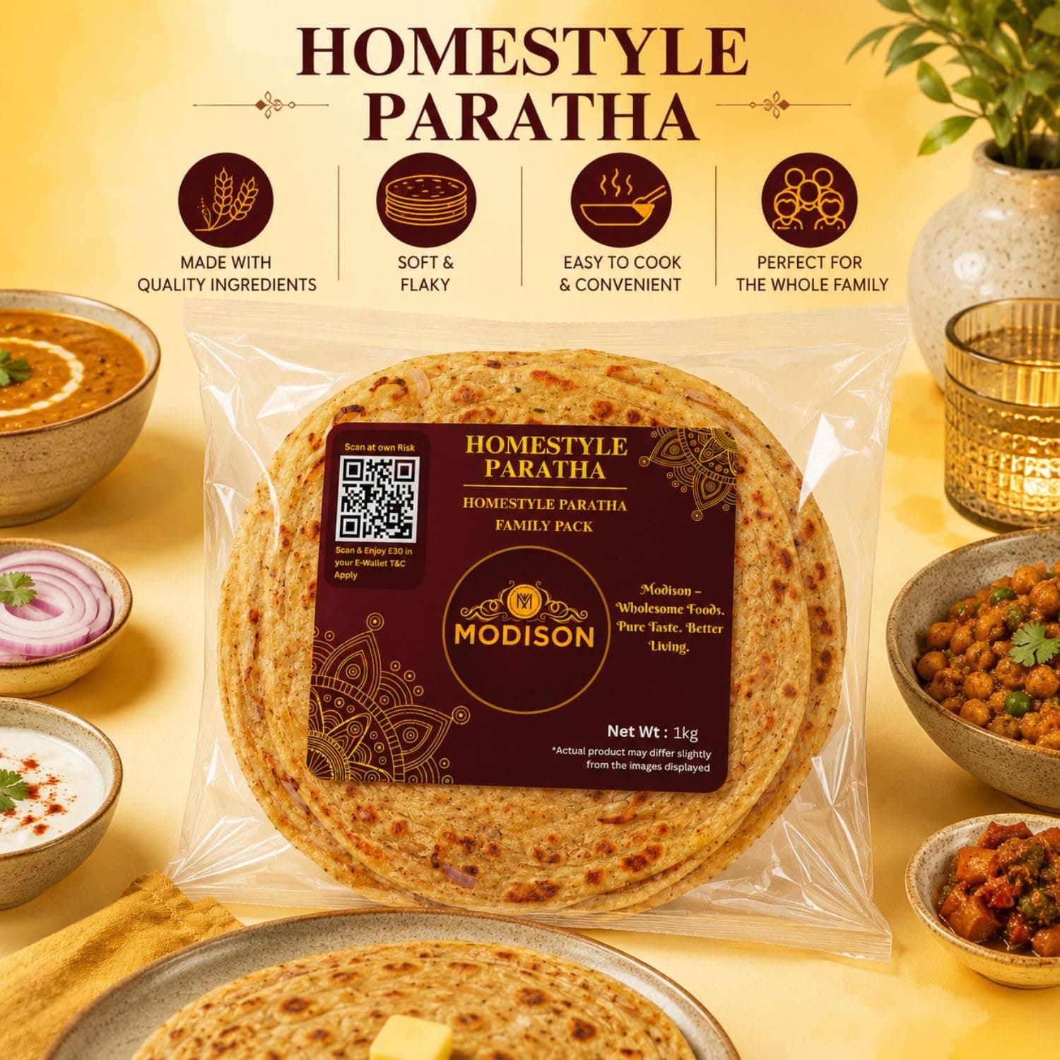 MODISON Homestyle Paratha Traditional Indian Flatbread Frozen 1kg by Modison, view 5