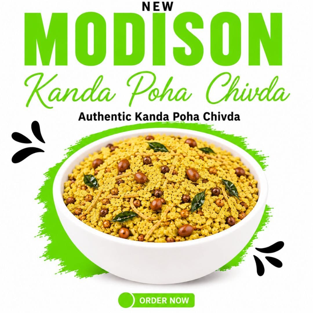 MODISON Kanda Poha Chivda Indian Namkeen Crispy Cashew Raisin 180g