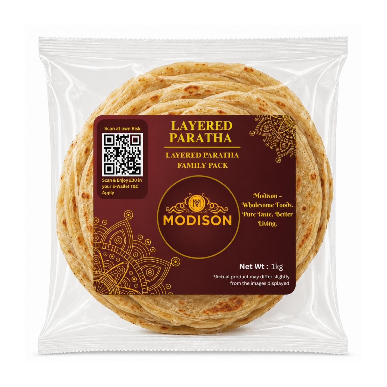 MODISON Layered Paratha Family Pack Frozen Indian Flatbread 1kg by Modison, view 1
