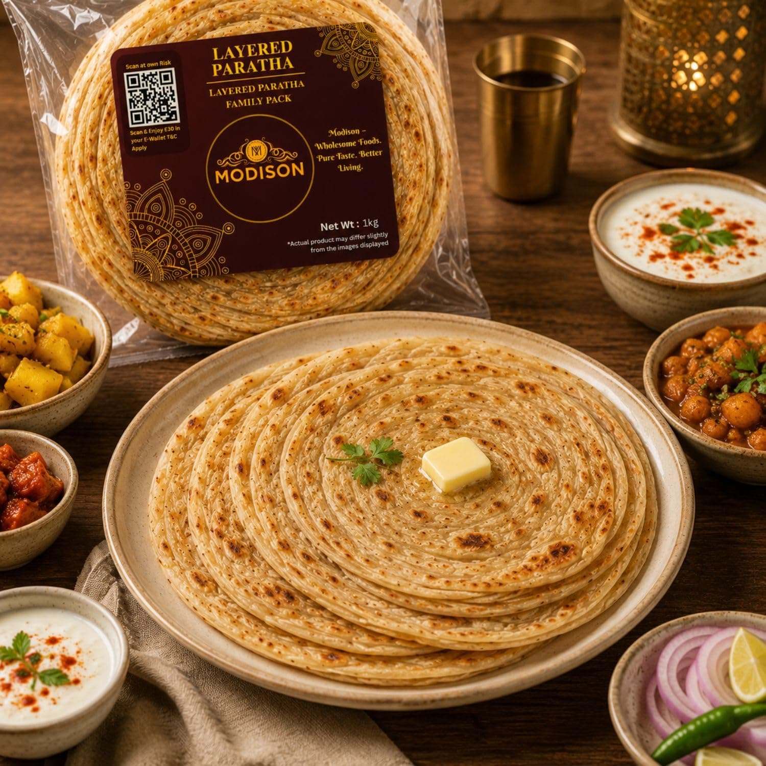 MODISON Layered Paratha Family Pack Frozen Indian Flatbread 1kg by Modison, view 2