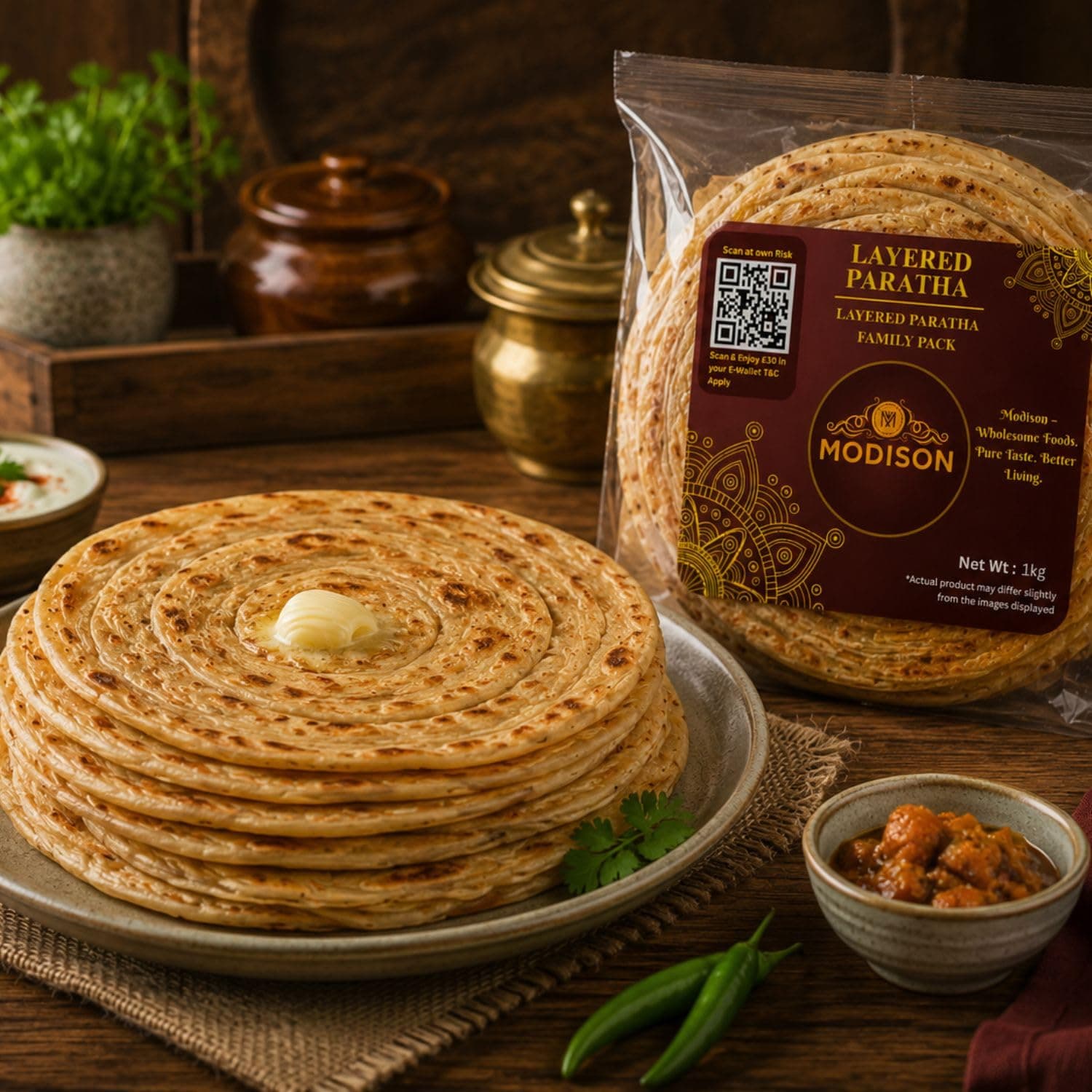 MODISON Layered Paratha Family Pack Frozen Indian Flatbread 1kg by Modison, view 7