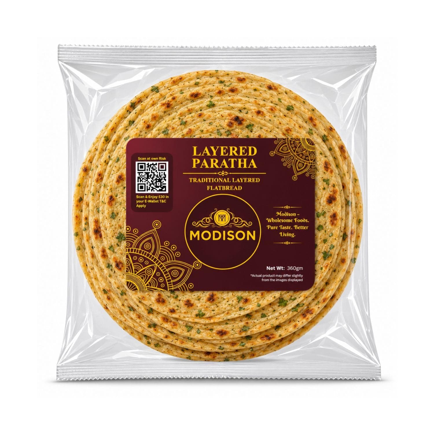 MODISON Layered Paratha Traditional Indian Flatbread Frozen 360g by Modison, view 1