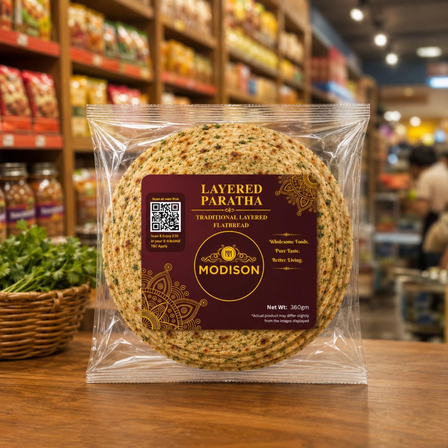 MODISON Layered Paratha Traditional Indian Flatbread Frozen 360g by Modison, view 3