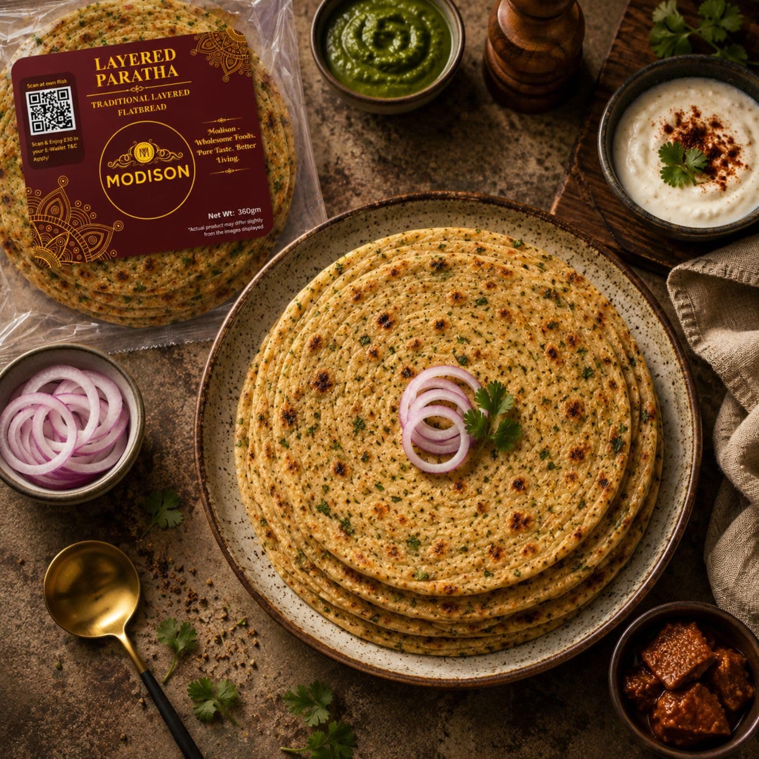 MODISON Layered Paratha Traditional Indian Flatbread Frozen 360g by Modison, view 7