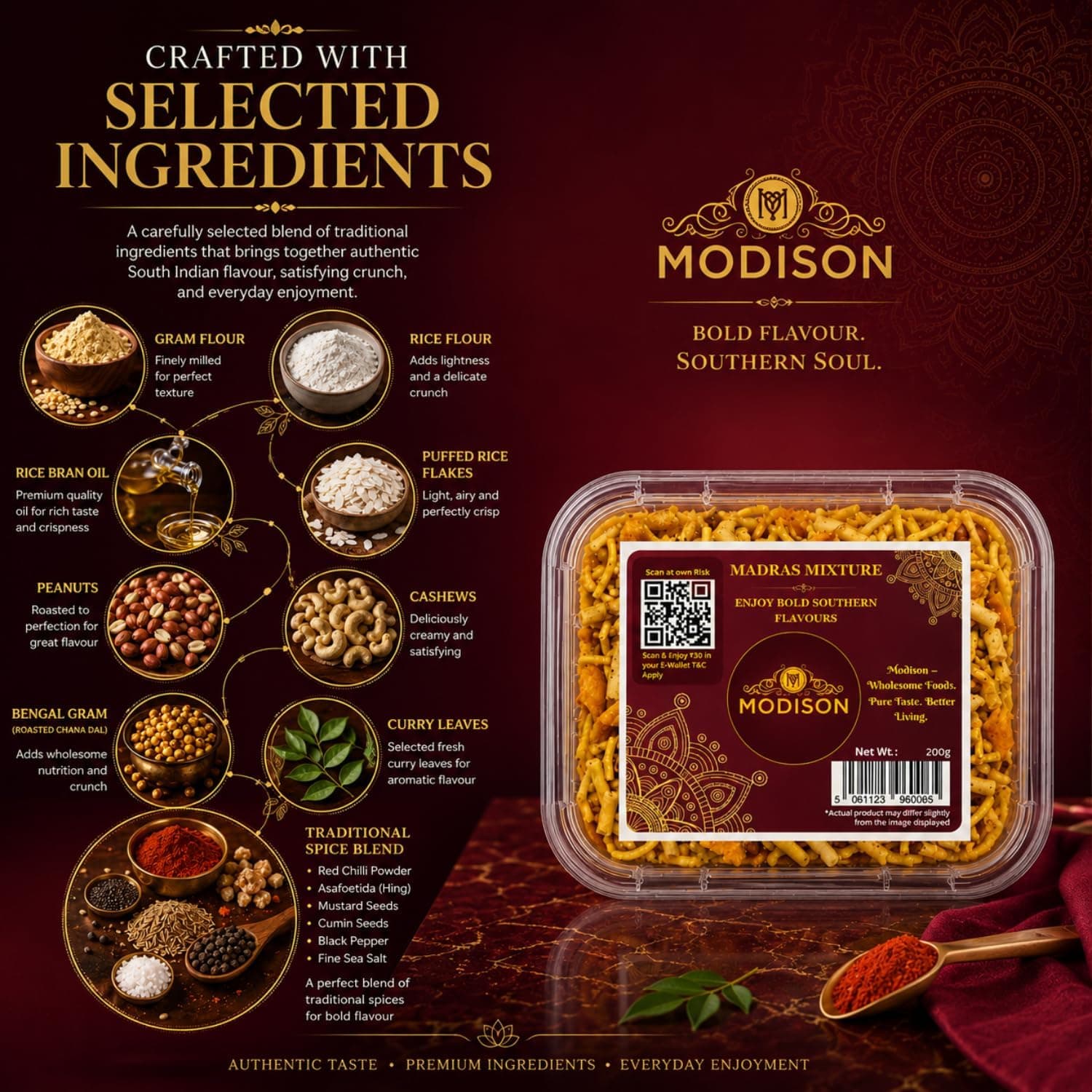 MODISON Madras Mixture Indian Namkeen Snack Spicy Savoury 200g by Modison, view 8