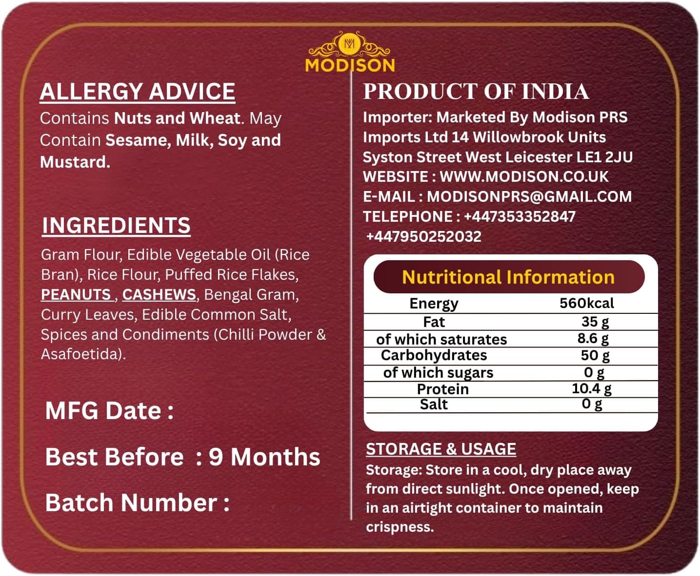 MODISON Madras Mixture Indian Namkeen Snack Spicy Savoury 200g by Modison, view 9