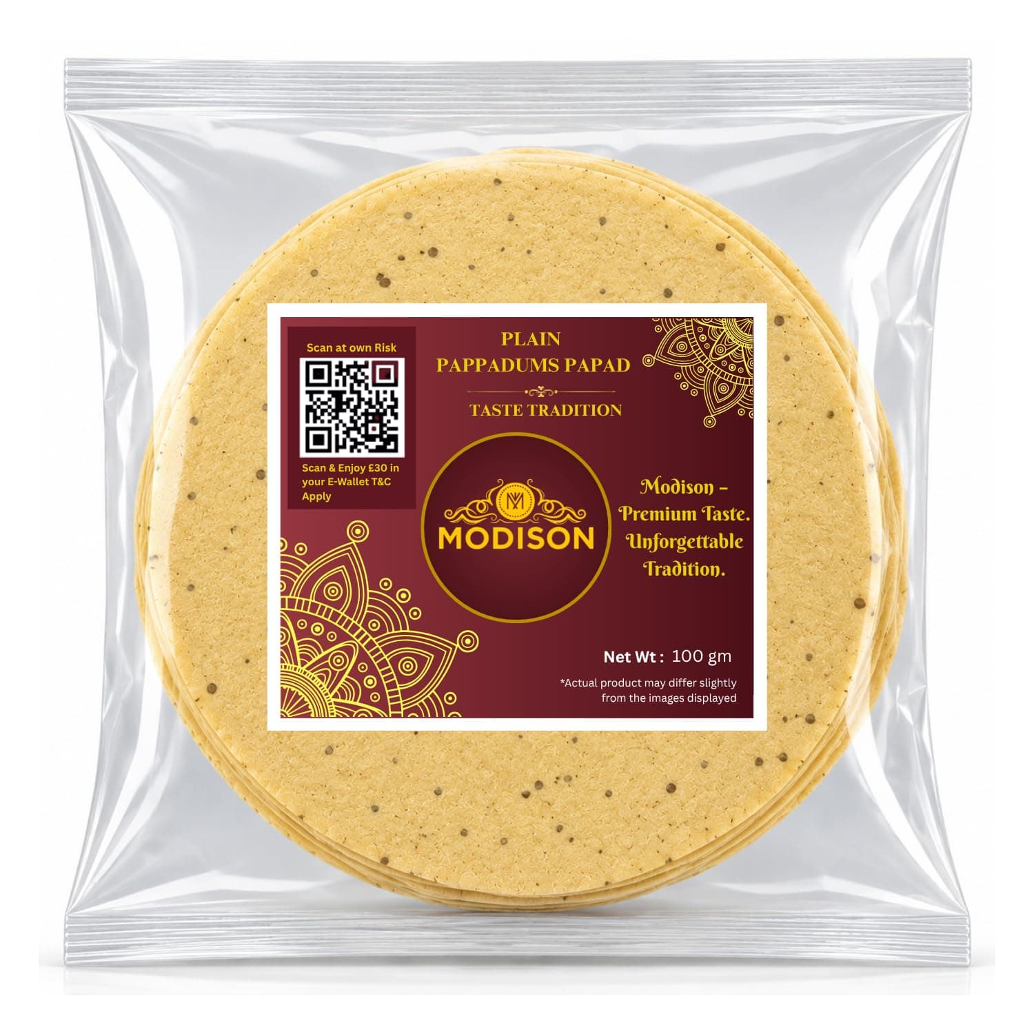 MODISON Madras Plain Pappadoms Indian Papad Crispy Wafer 300g by Modison, view 1