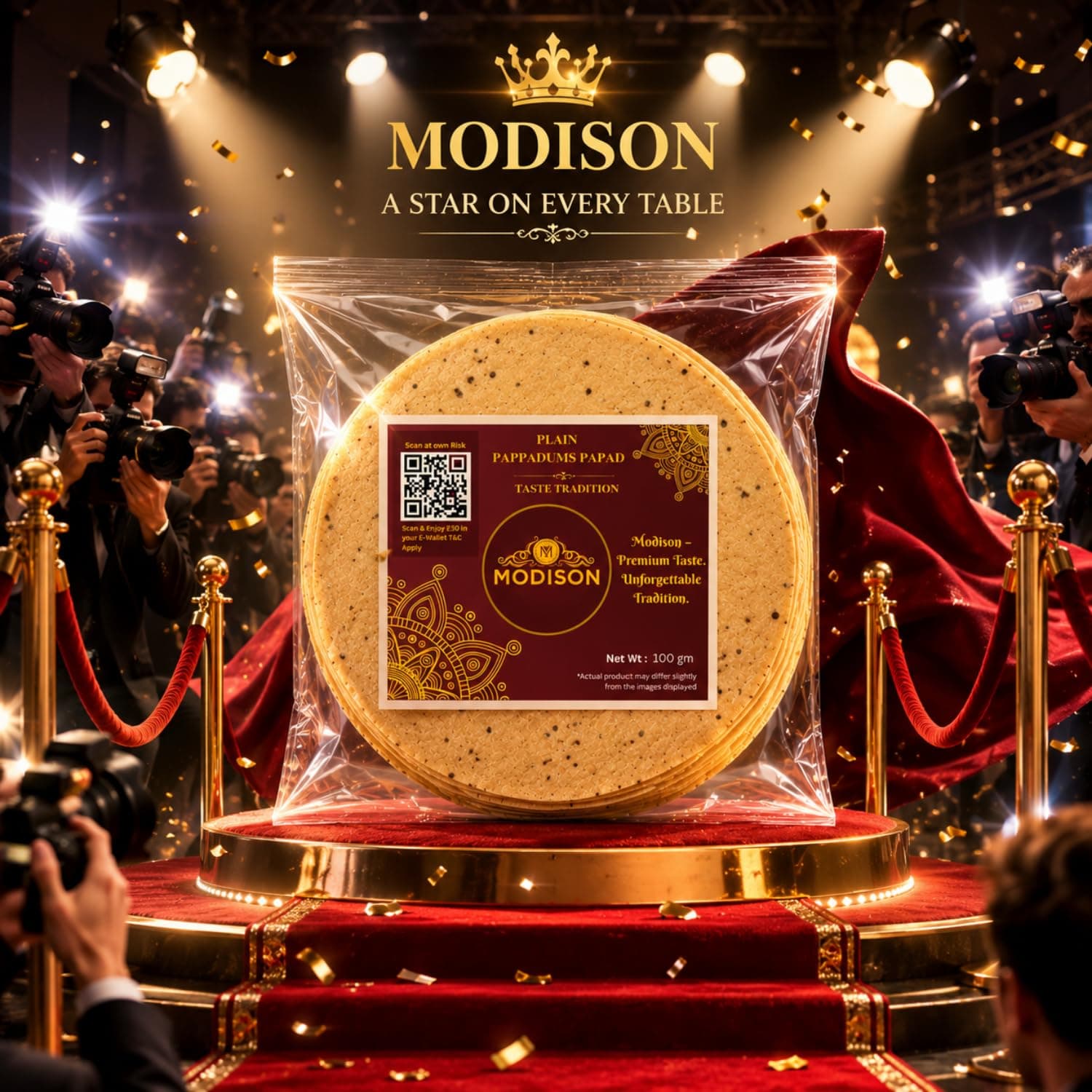 MODISON Madras Plain Pappadoms Indian Papad Crispy Wafer 300g by Modison, view 2
