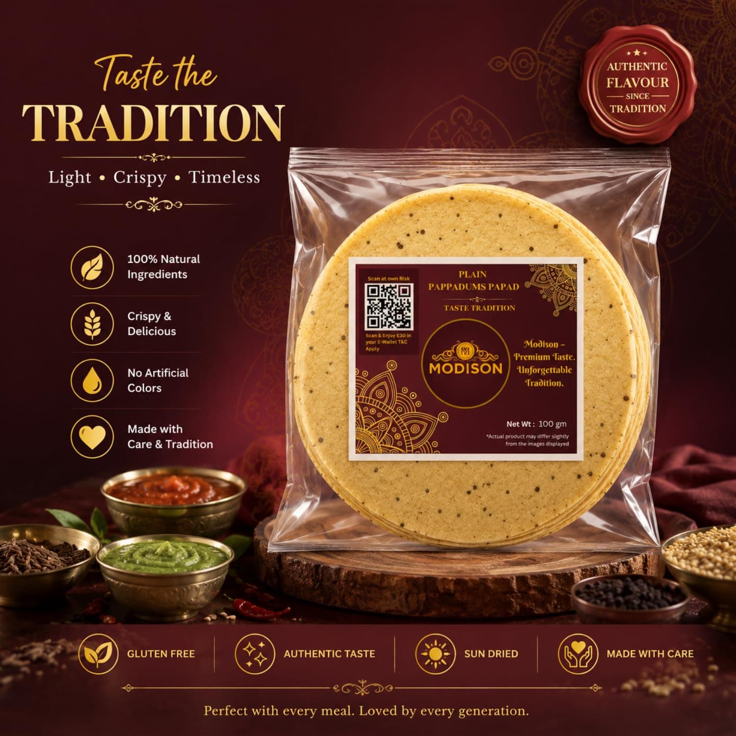 MODISON Madras Plain Pappadoms Indian Papad Crispy Wafer 300g by Modison, view 4