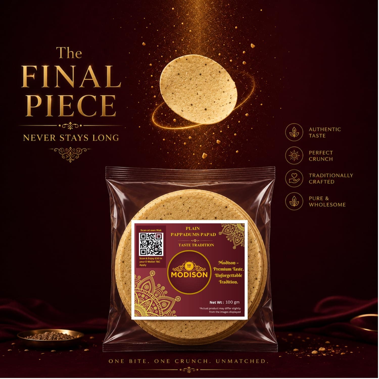 MODISON Madras Plain Pappadoms Indian Papad Crispy Wafer 300g by Modison, view 5