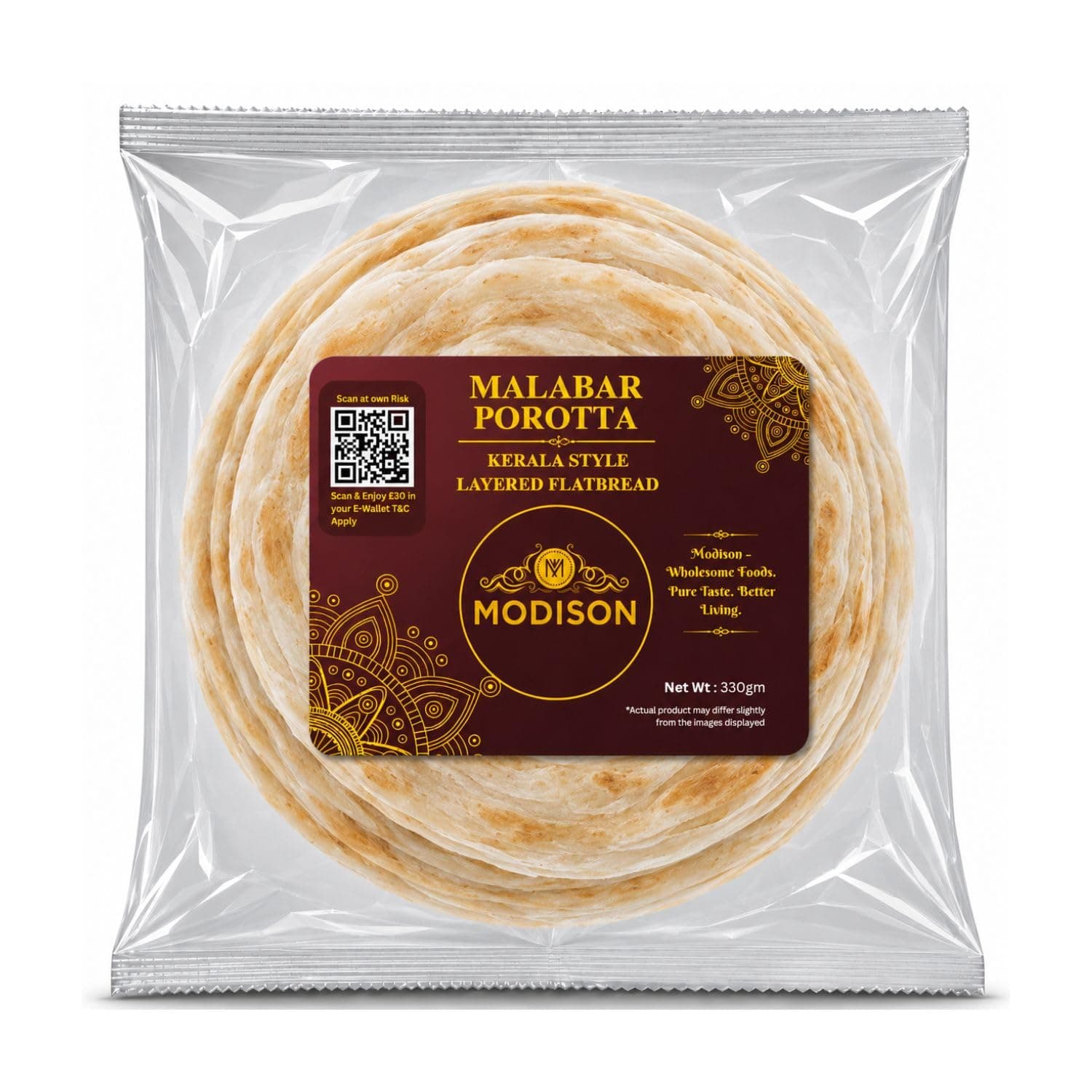 MODISON Malabar Porotta Traditional Layered Flatbread Frozen 330g by Modison, view 1