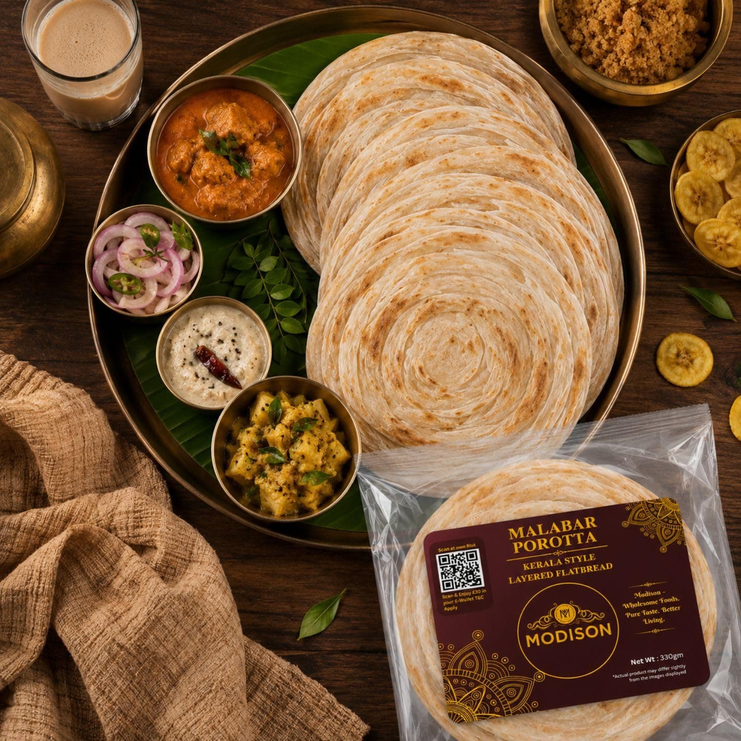 MODISON Malabar Porotta Traditional Layered Flatbread Frozen 330g by Modison, view 4