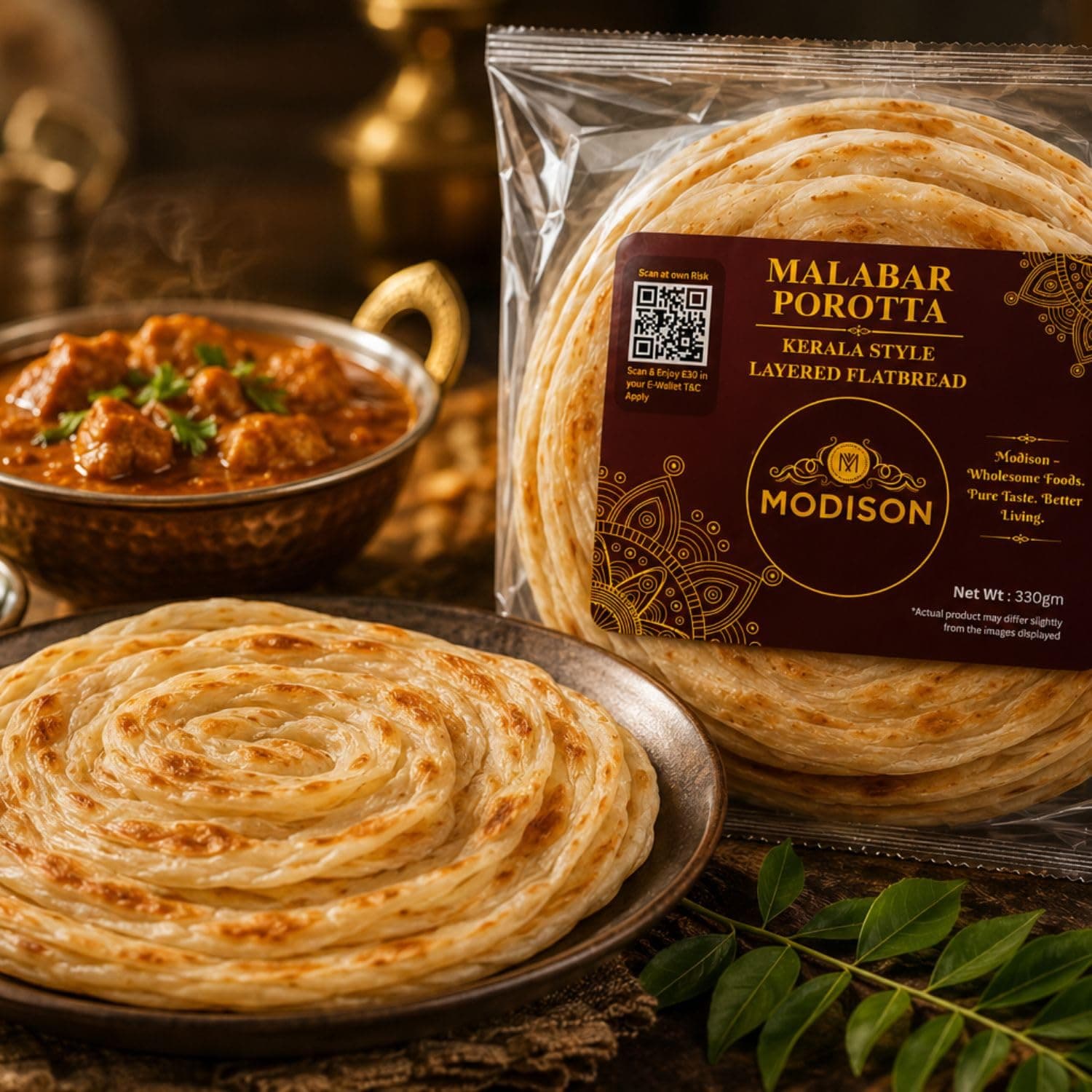MODISON Malabar Porotta Traditional Layered Flatbread Frozen 330g by Modison, view 6