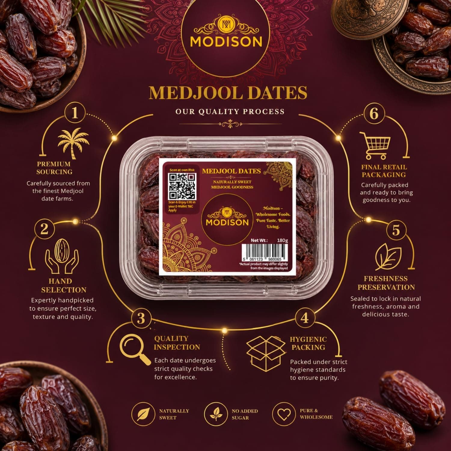 MODISON Medjool Dates Indian Dry Fruit Jumbo Khajoor Natural 180g by Modison, view 2