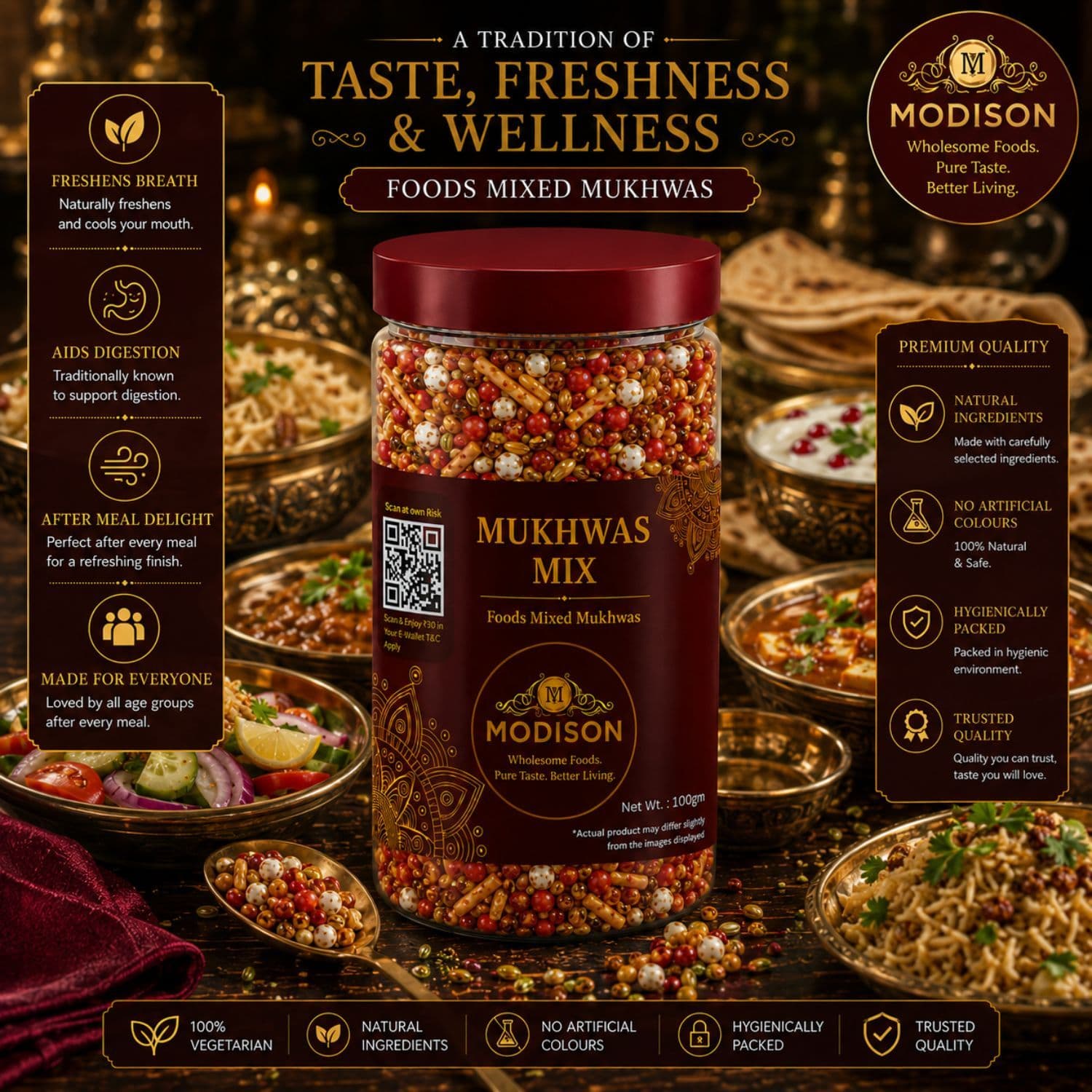 MODISON Mukhwas Mix Indian Mouth Freshener Rose Flavoured 100g by Modison, view 2