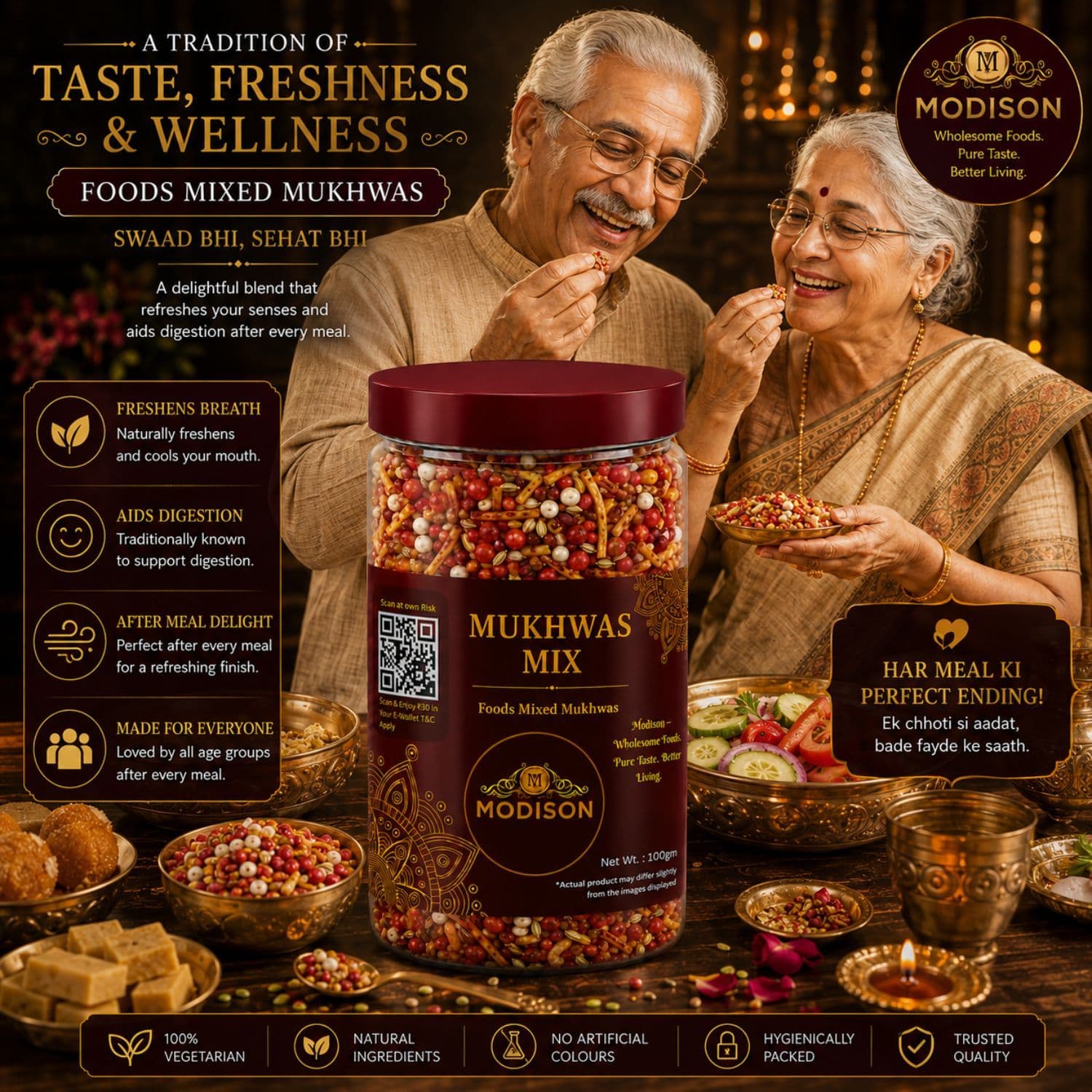 MODISON Mukhwas Mix Indian Mouth Freshener Rose Flavoured 100g by Modison, view 3