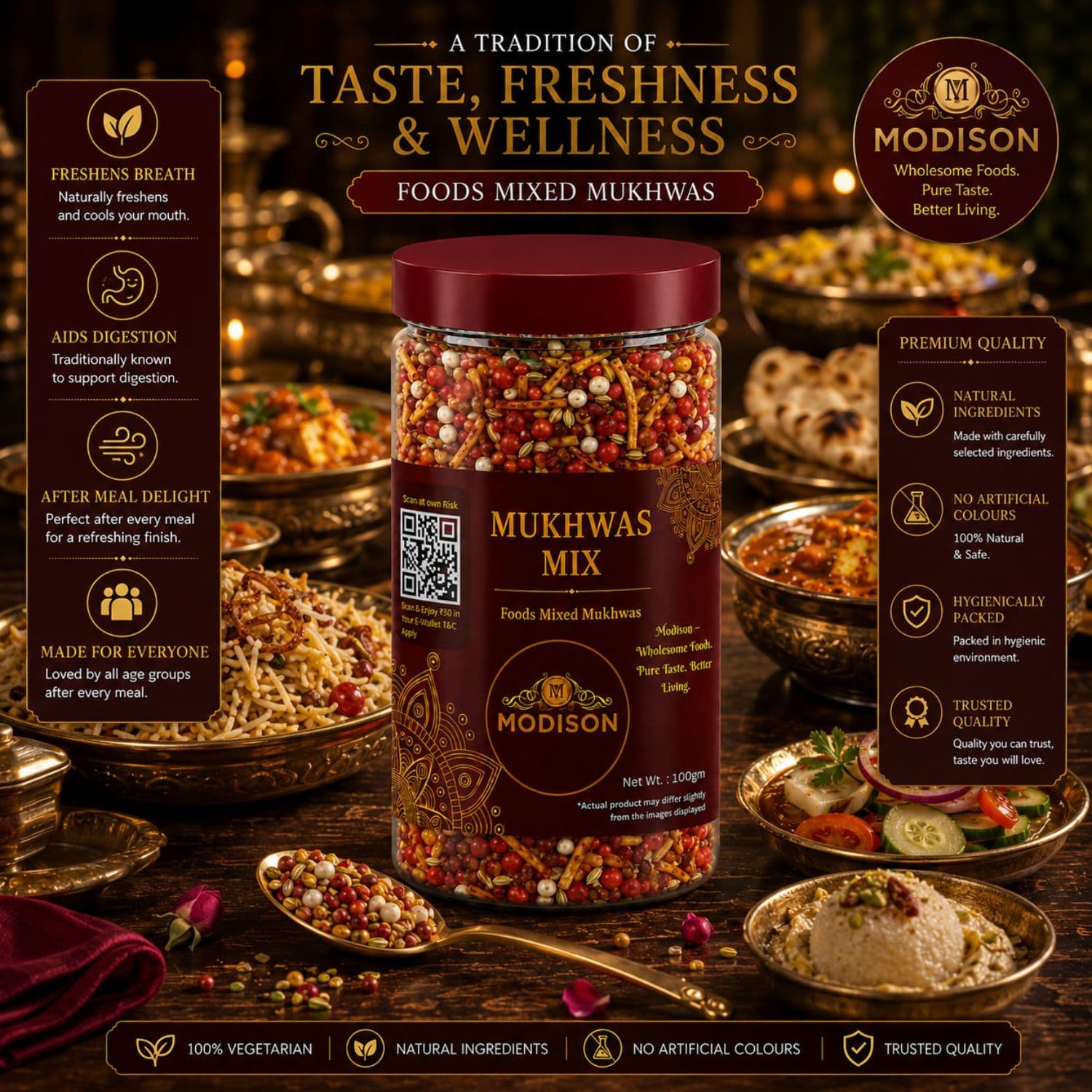 MODISON Mukhwas Mix Indian Mouth Freshener Rose Flavoured 100g by Modison, view 4