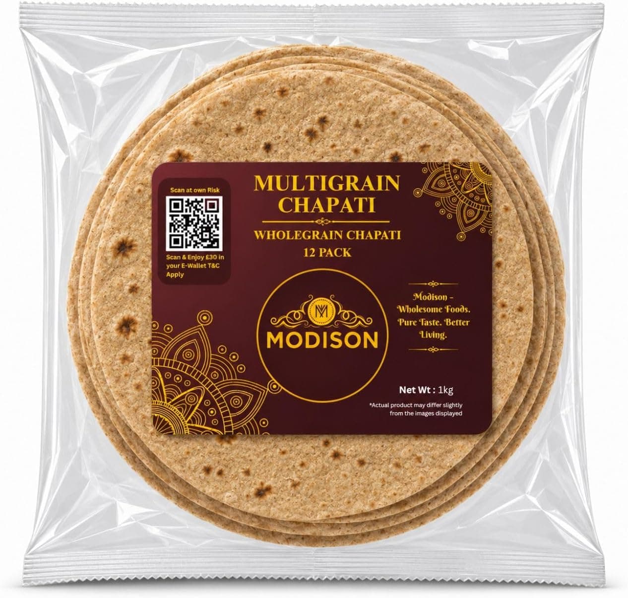 MODISON Multigrain Chapati 12 Pcs Frozen Indian Flatbread 1kg by Modison, view 1