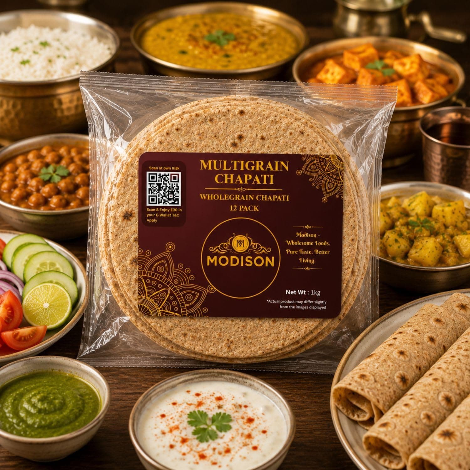 MODISON Multigrain Chapati 12 Pcs Frozen Indian Flatbread 1kg by Modison, view 2