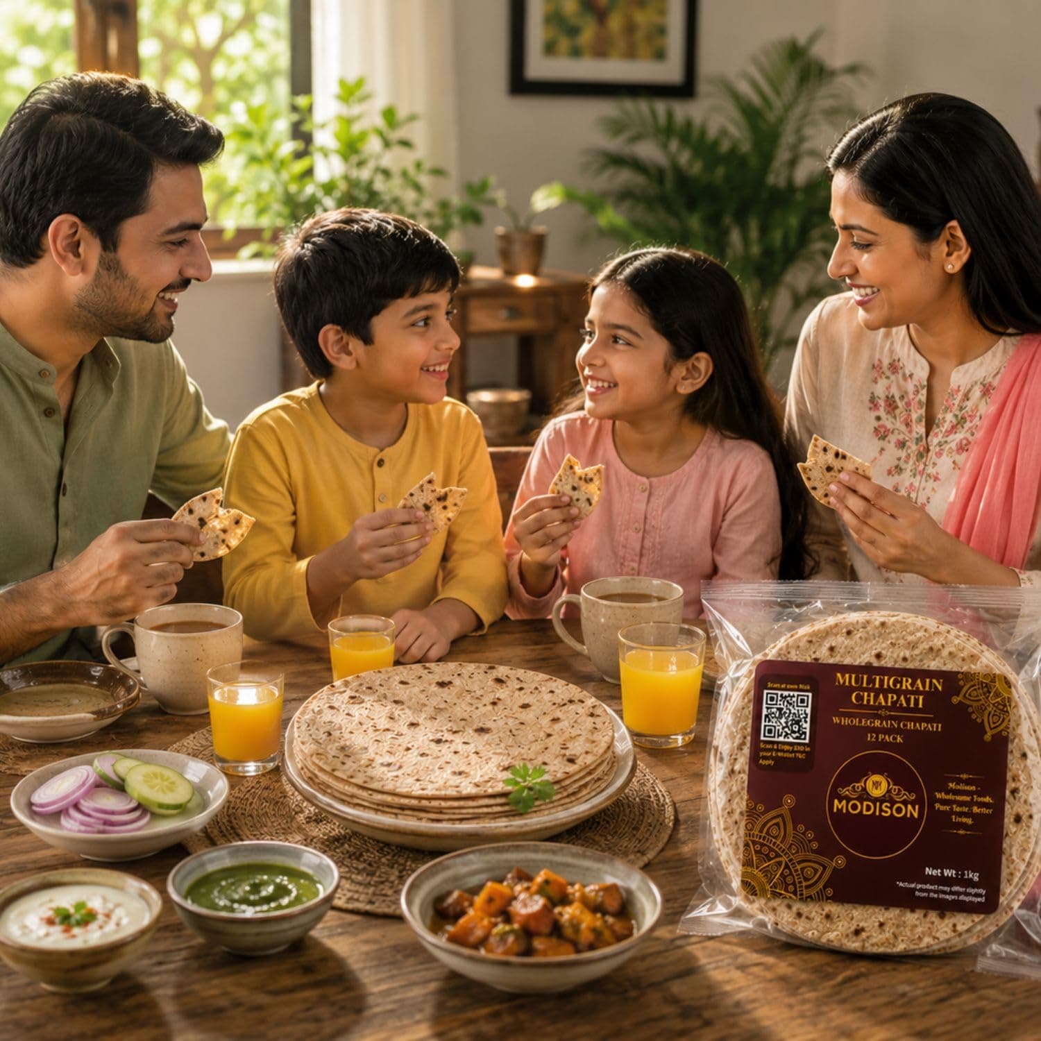 MODISON Multigrain Chapati 12 Pcs Frozen Indian Flatbread 1kg by Modison, view 3