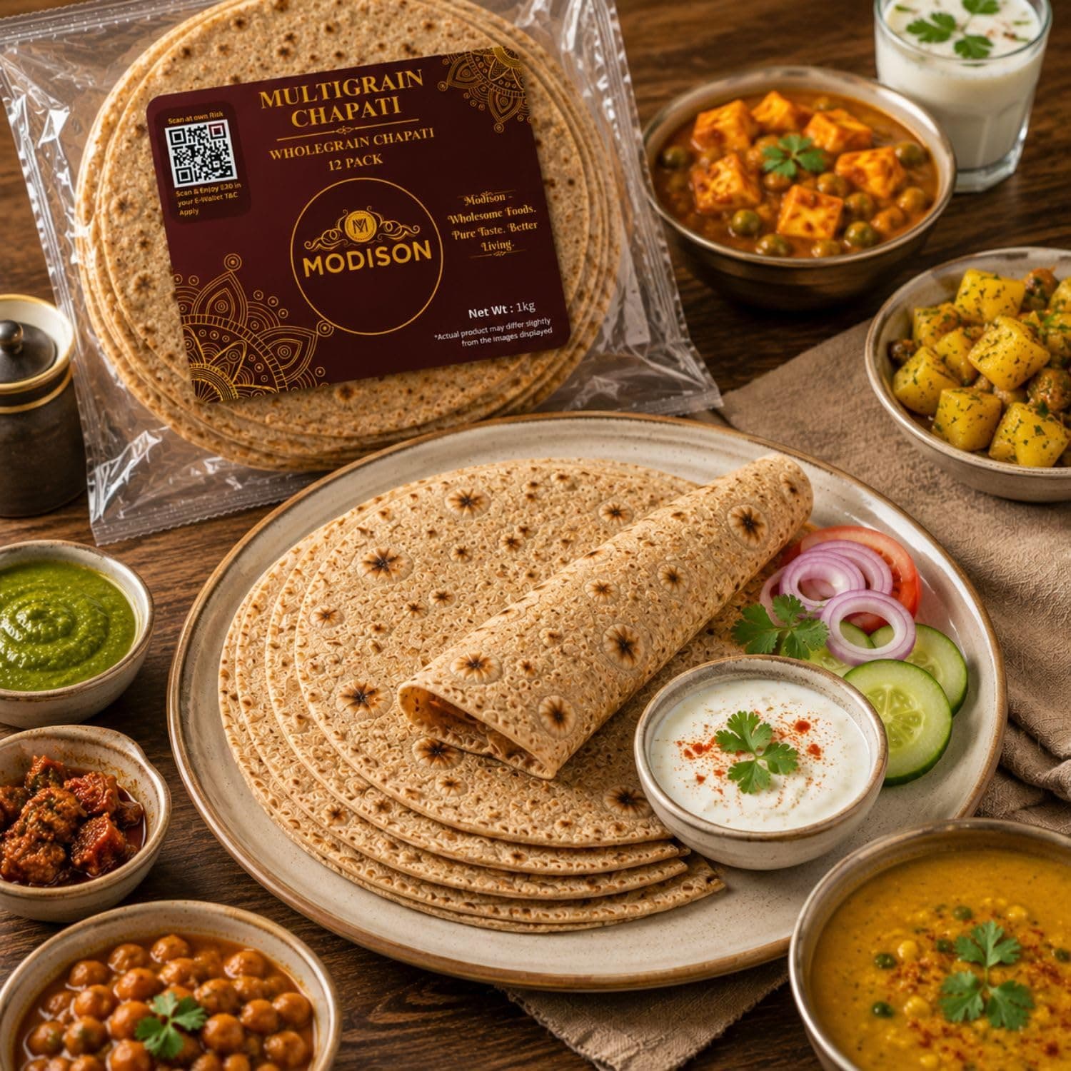 MODISON Multigrain Chapati 12 Pcs Frozen Indian Flatbread 1kg by Modison, view 5