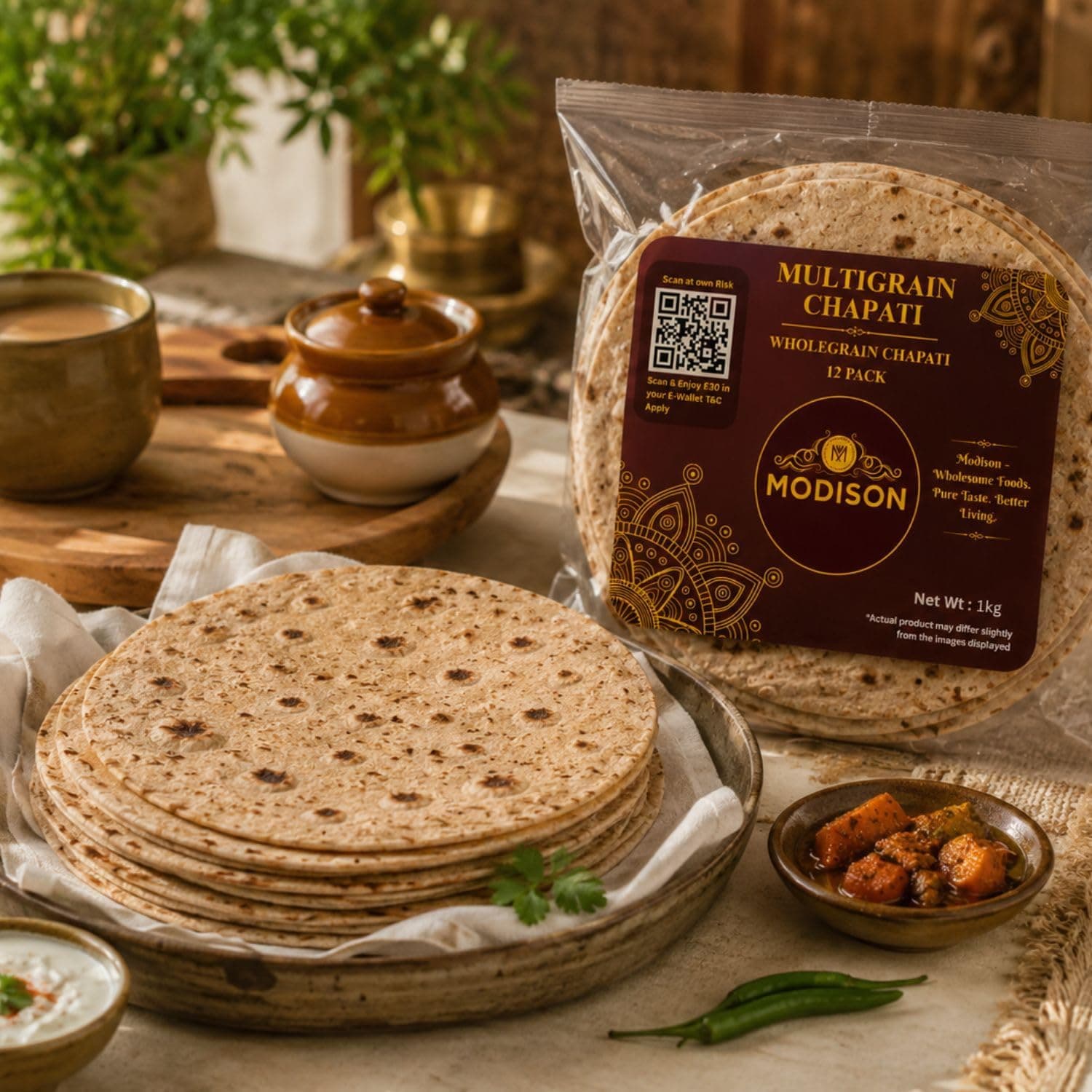 MODISON Multigrain Chapati 12 Pcs Frozen Indian Flatbread 1kg by Modison, view 7