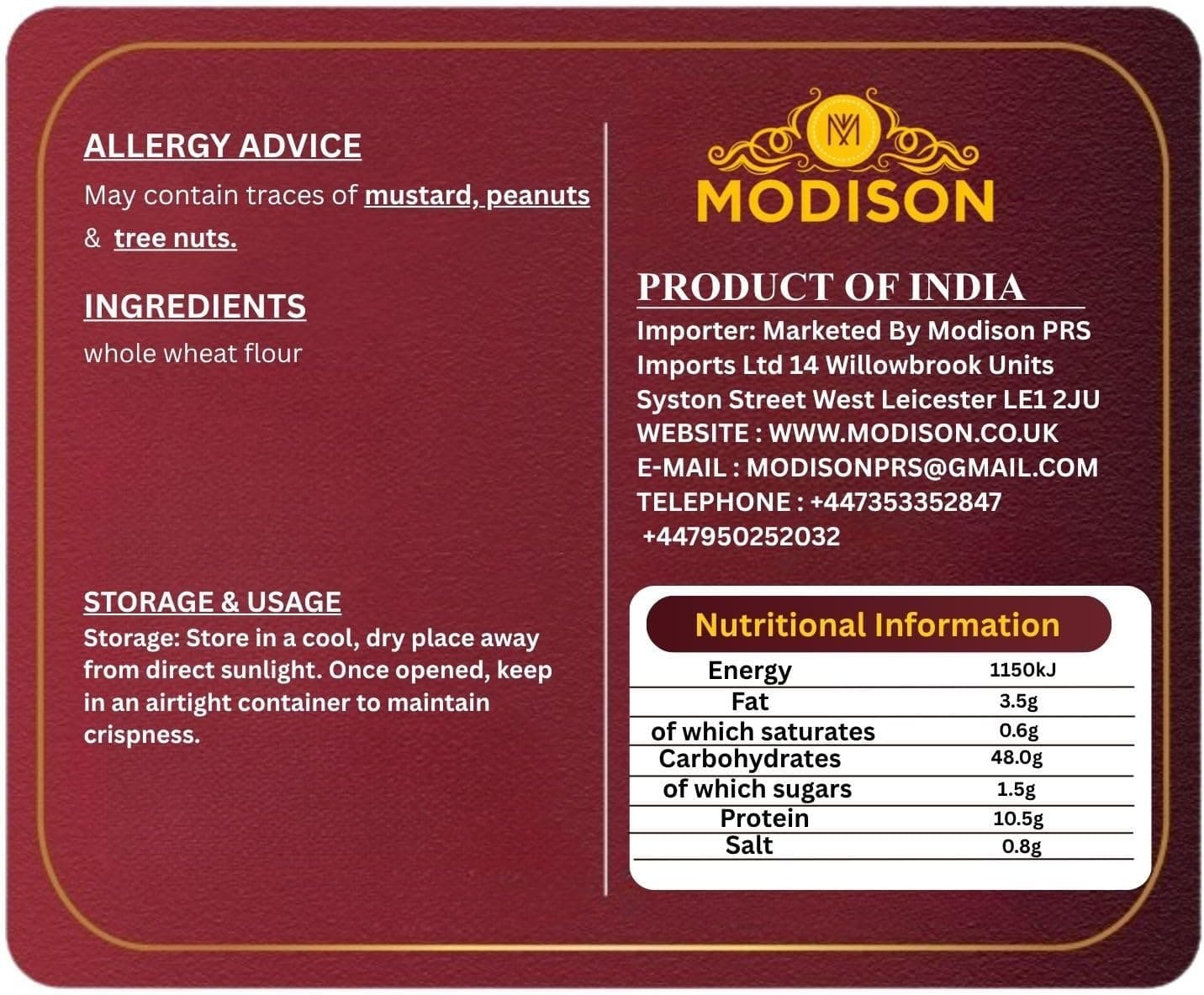 MODISON Multigrain Chapati 12 Pcs Frozen Indian Flatbread 1kg by Modison, view 9