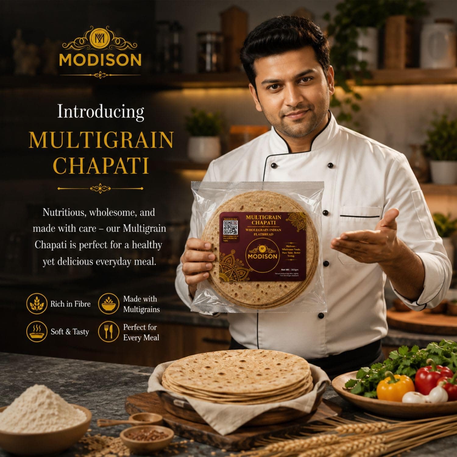 MODISON Multigrain Chapati Traditional Indian Flatbread Frozen 360g by Modison, view 3